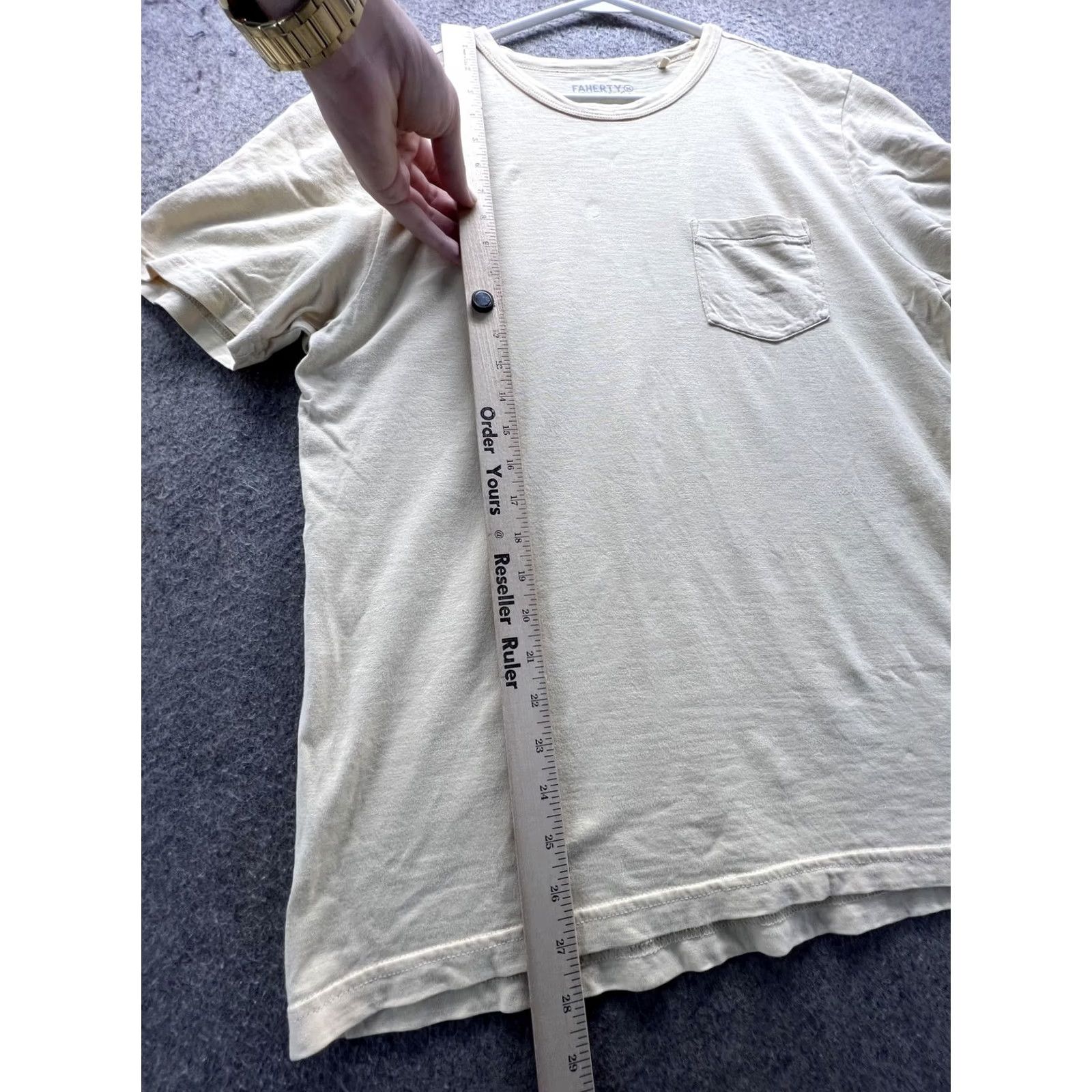 Faherty Faherty Shirt Mens M Beige Sunwashed Organic Cotton Pocket Tee Tagless Soft Size US M / EU 48-50 / 2 - 2 Thumbnail