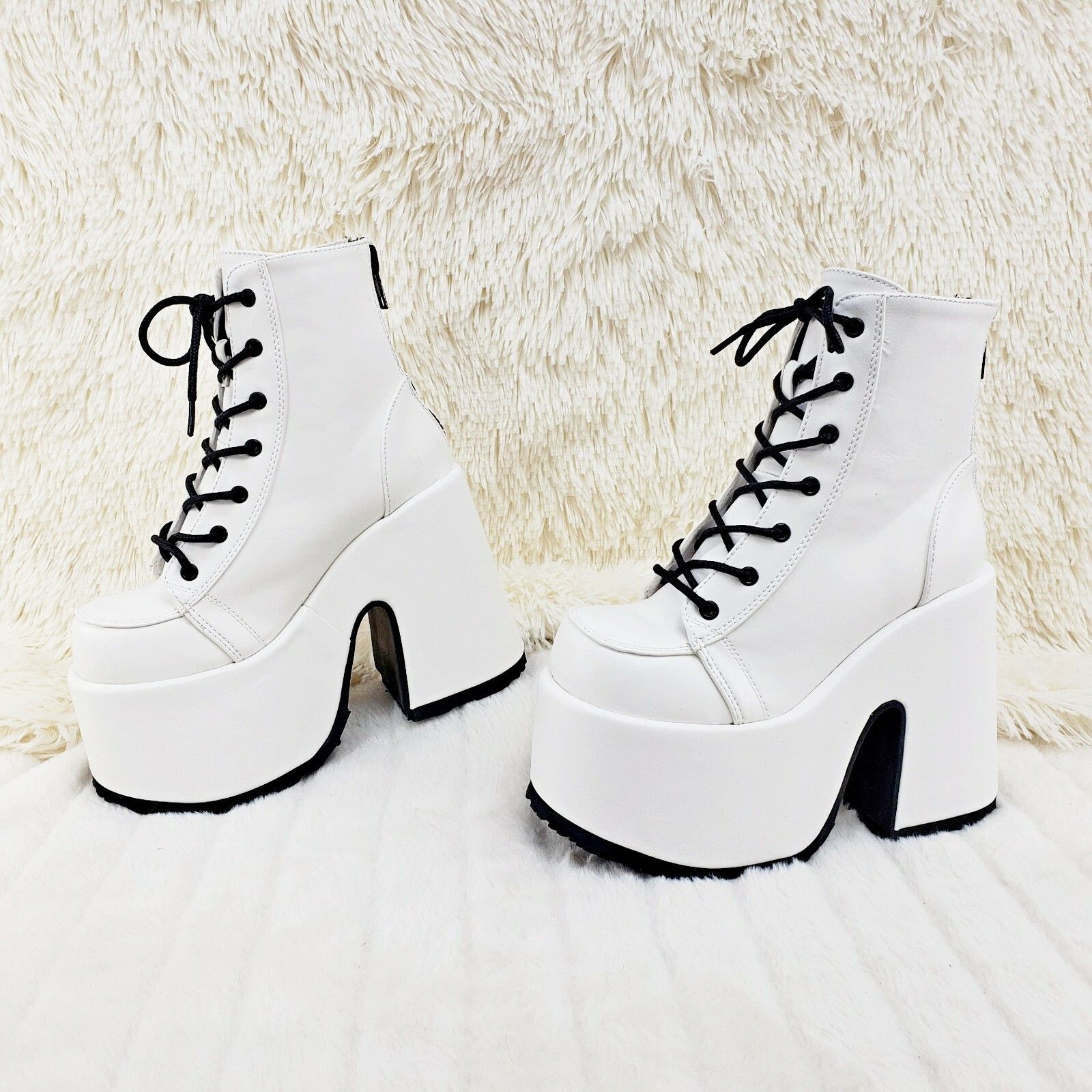 Other Camel 203 Stacked White Matte Platform Goth Punk Ankle Boots Size US 8 / IT 38 - 8 Thumbnail