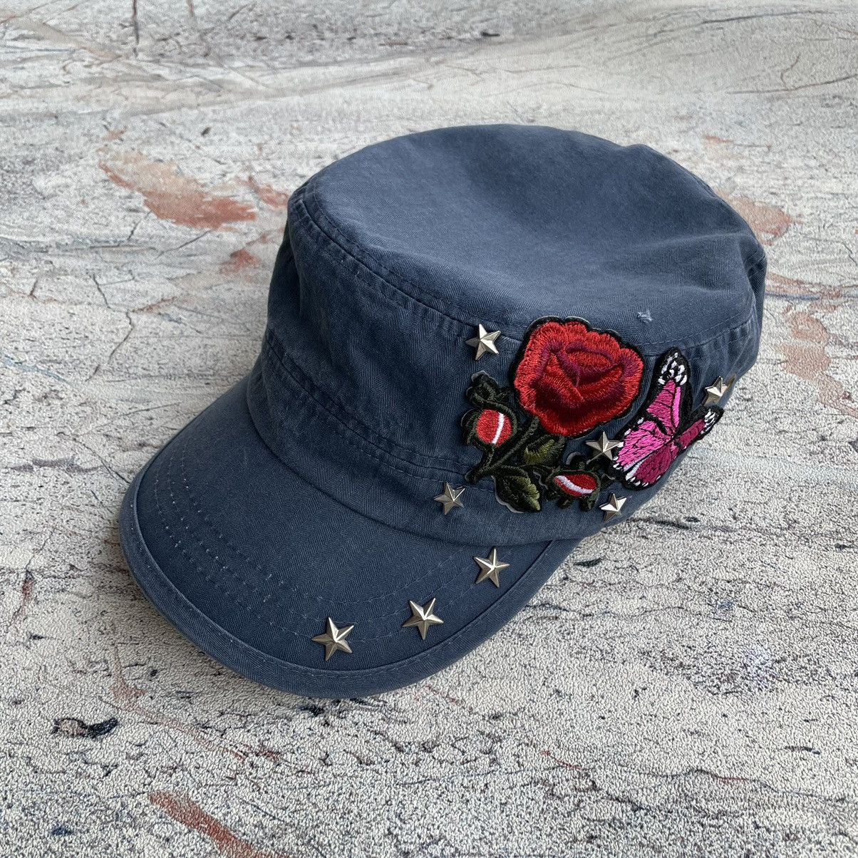 If Six Was Nine Y2K Lorena Studded Flowers Patches Commando cadet Hat Size ONE SIZE - 2 Thumbnail