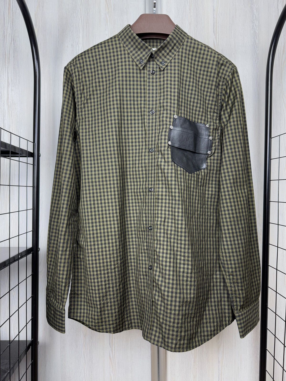 Givenchy Givenchy green checkered leather trim contemporary fit shirt Size US L / EU 52-54 / 3 - 2 Thumbnail