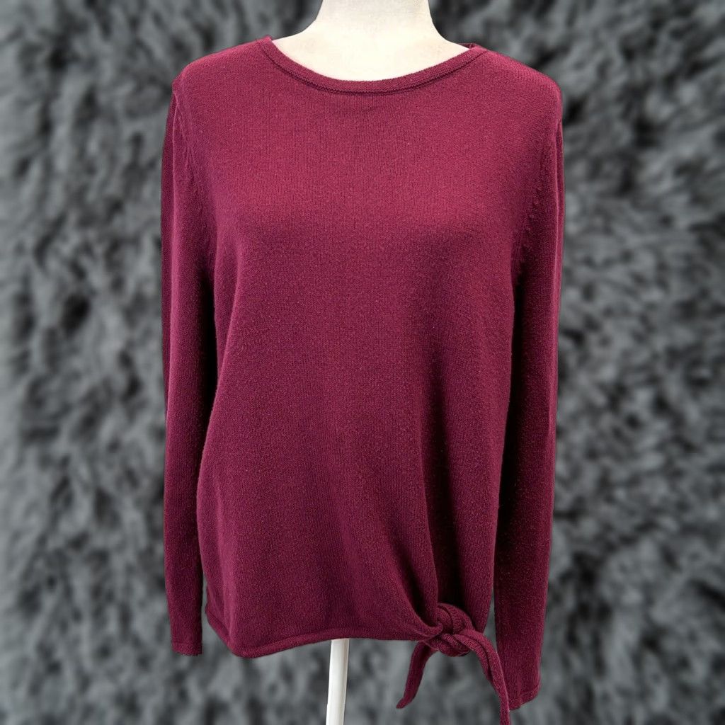 J. Jill J. Jill Purejill Tie Front Sweater Wool Blend Casual Large Burgundy Womens Size L / US 10 / IT 46 - 1 Thumbnail
