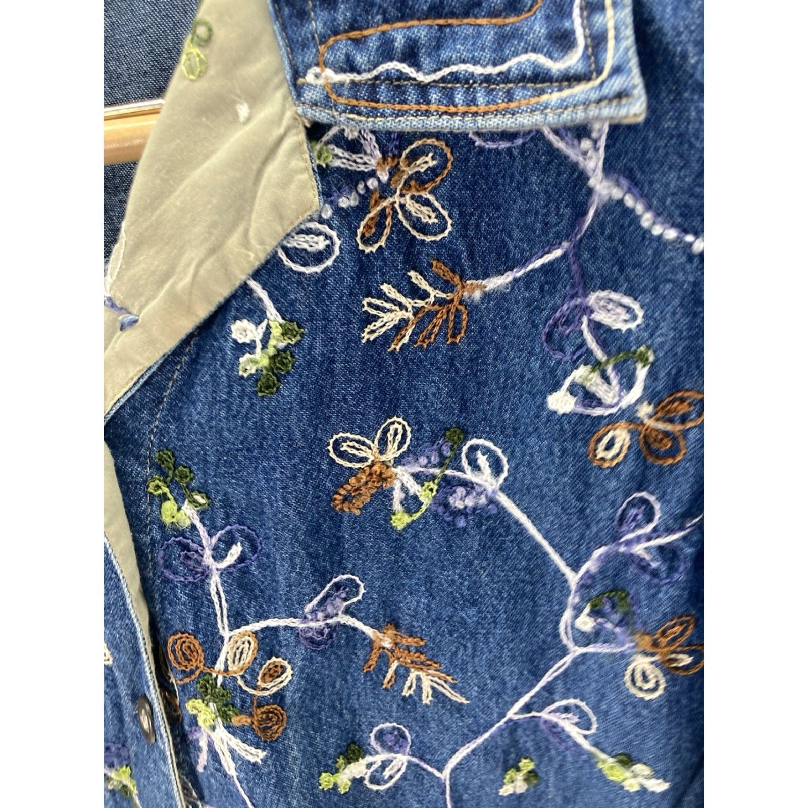 Denime VINTAGE Jane Ashley Denim Shirt Jacket Women Medium Blue Embroidered Long Sleeve Shirt Mens Womens Boys Girls Size M / US 6-8 / IT 42-44 - 4 Thumbnail