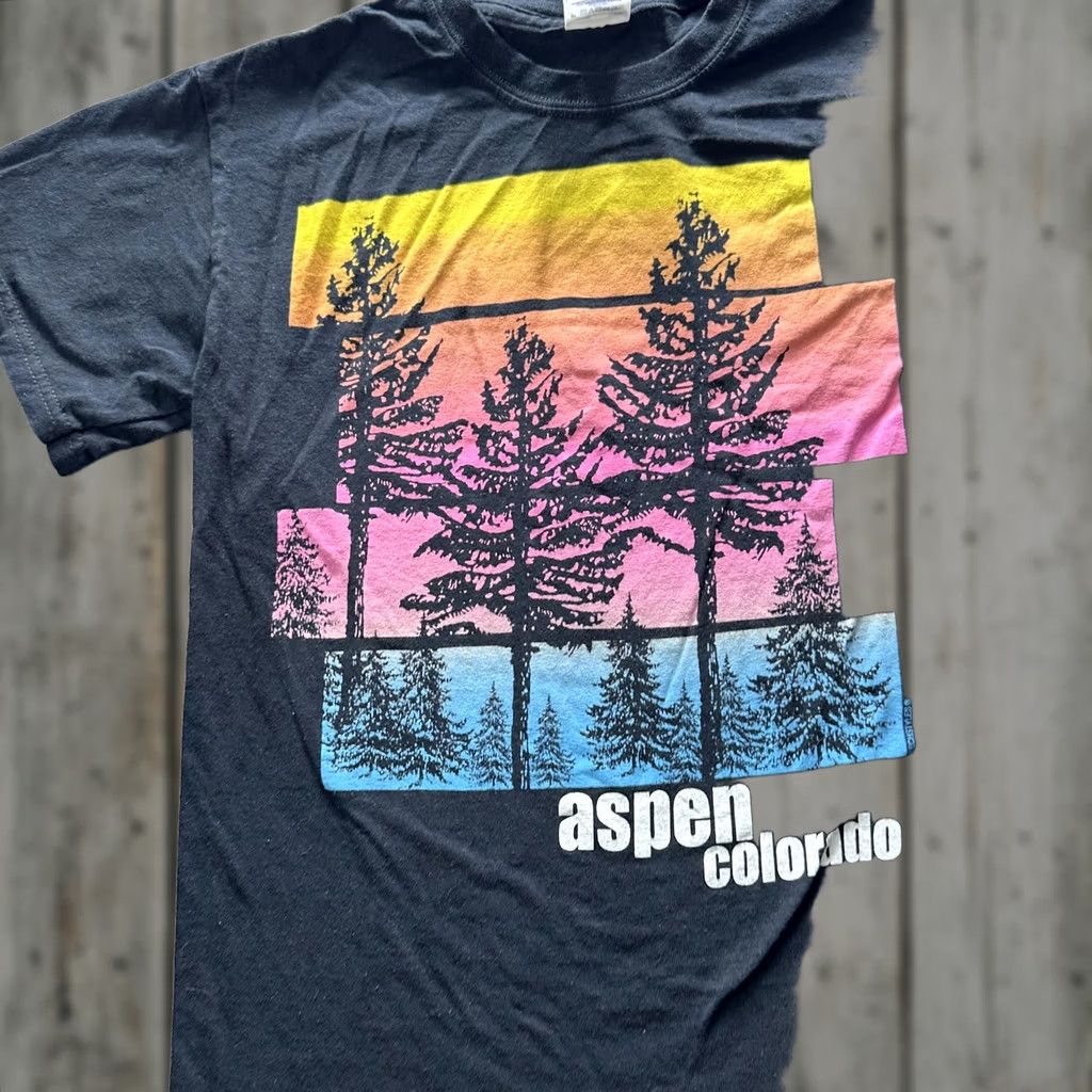Gildan Gildan Heavy Cotton Shirt Mens Small Black Aspen Colorado Sunset Trees Graphic Tee | Travel Nature Size US S / EU 44-46 / 1 - 1 Thumbnail