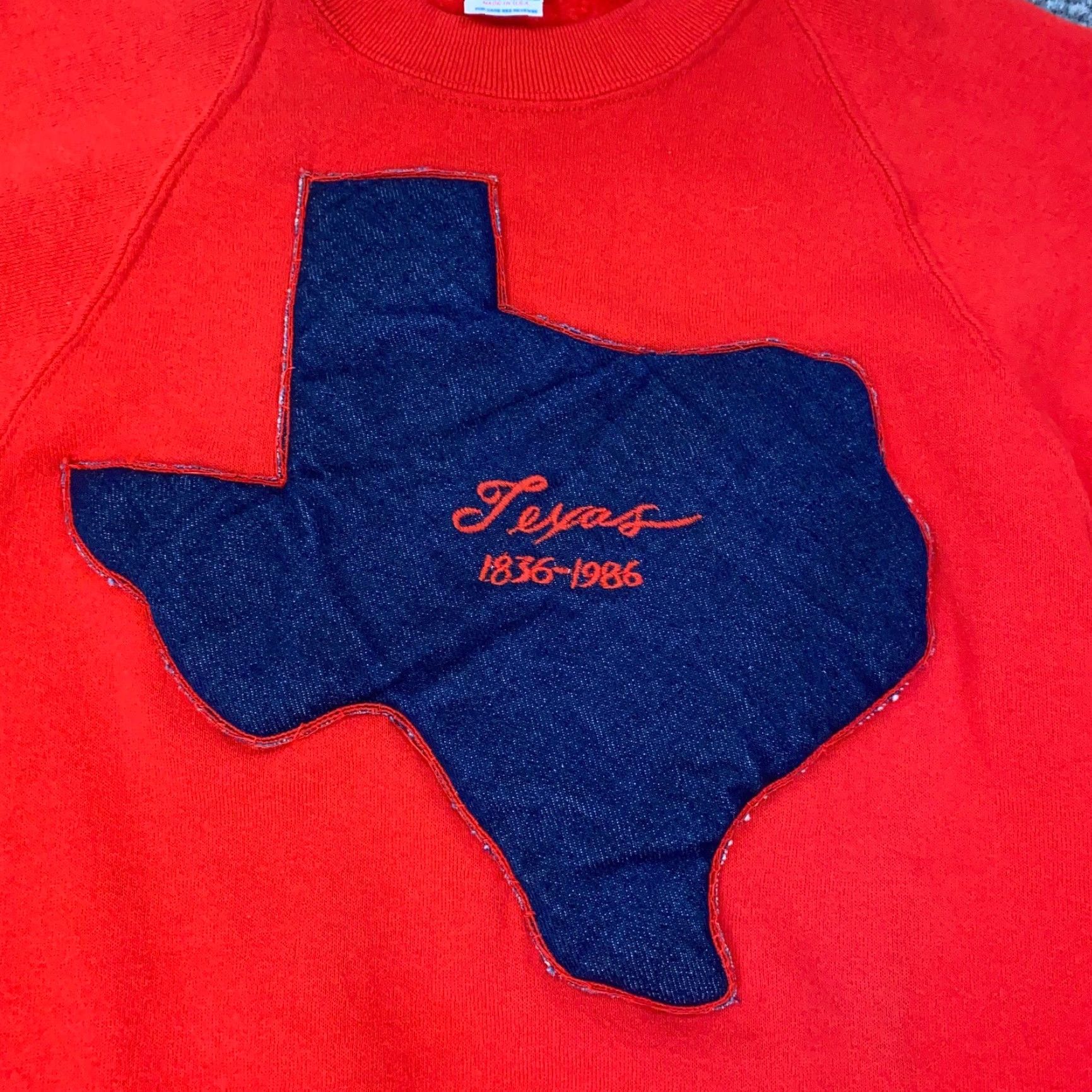 Jerzees VTG Texas Sweatshirt Womens Small Red Puffy Denim 3D Embroidery 150 Year 80s USA Size S / US 4 / IT 40 - 3 Thumbnail