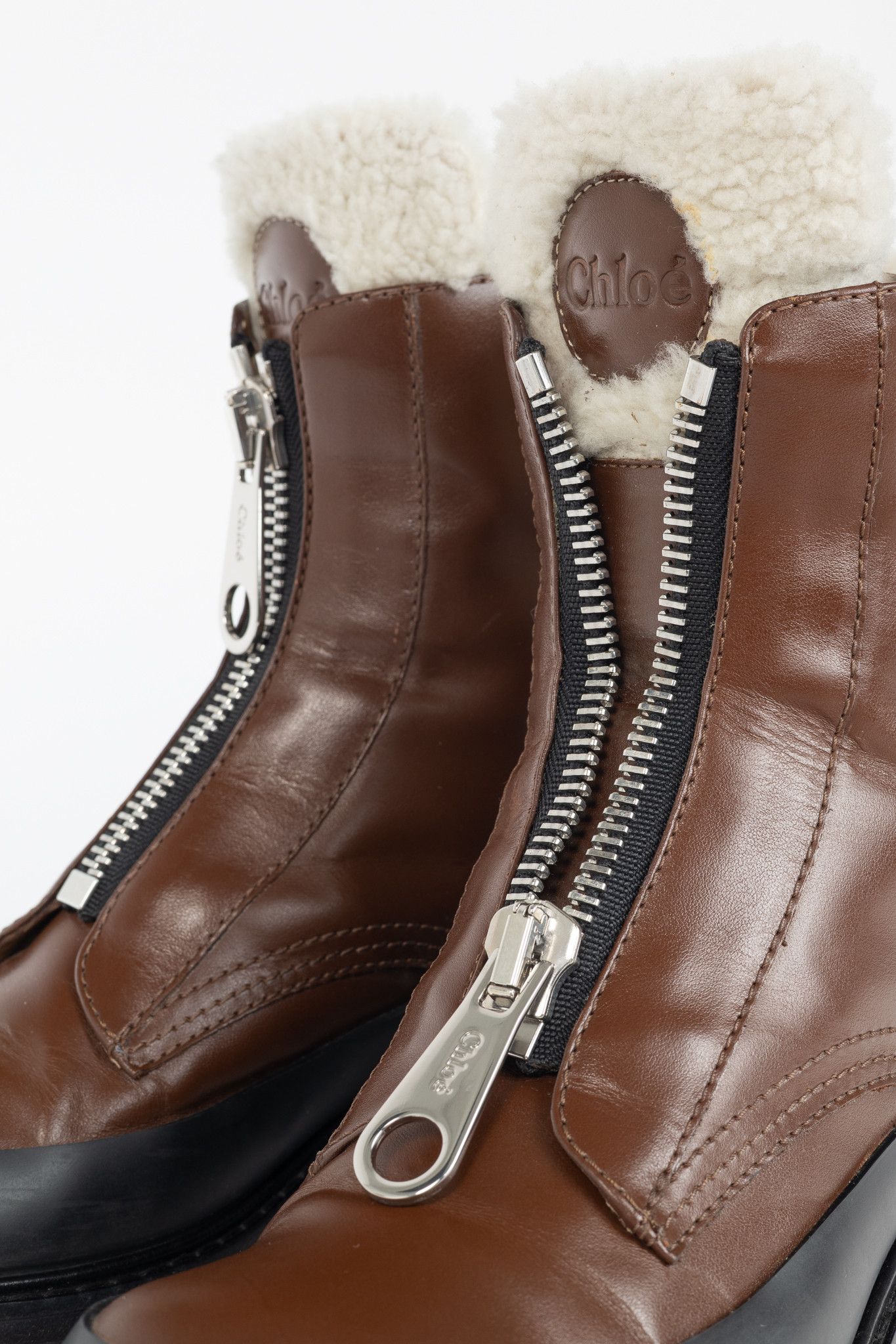 Chloe Chloe Roy Bark Brown Leather Zip-Front Shearling Boots Size US 9 / IT 39 - 8 Thumbnail