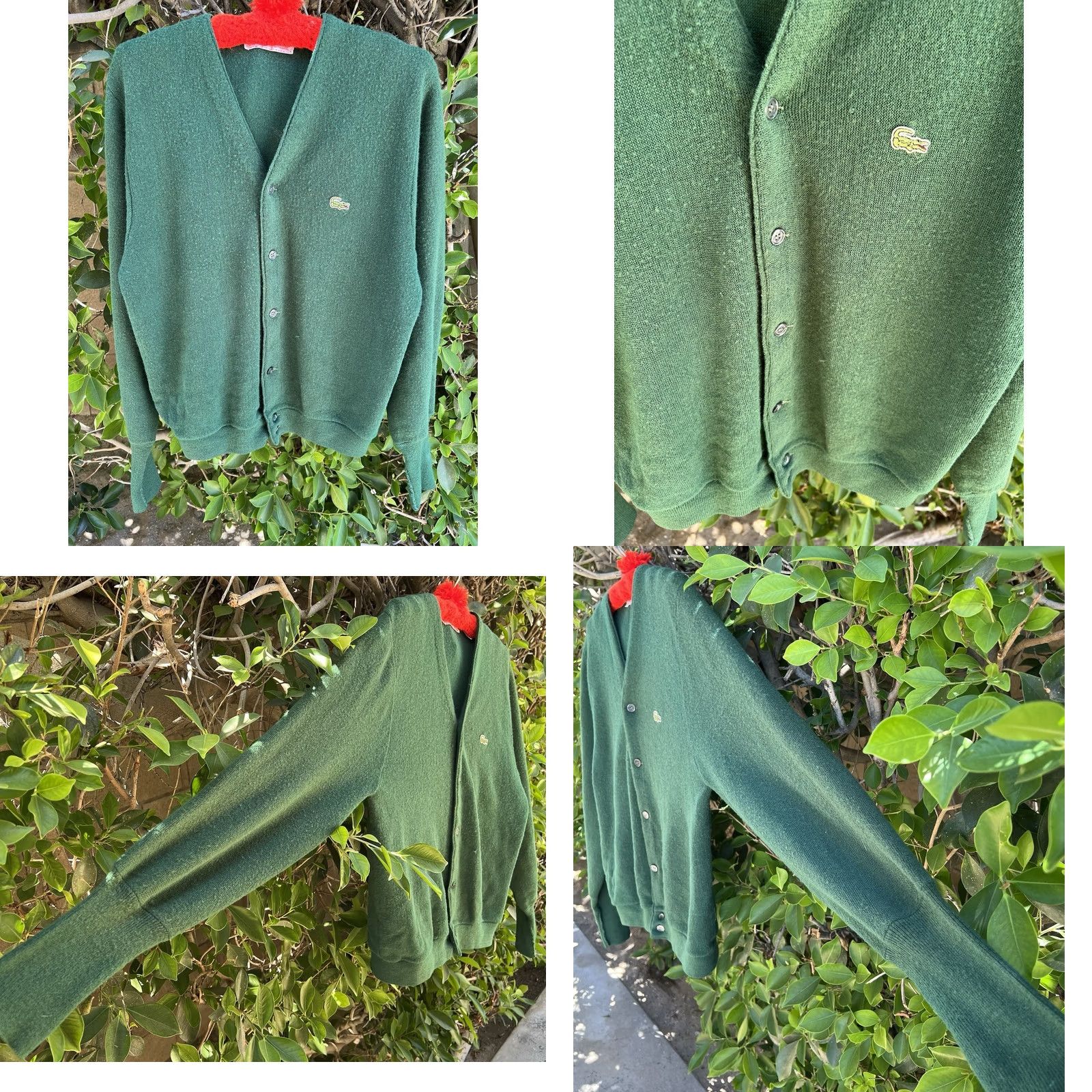 Lacoste VINTAGE Lacoste Cardigan Sweater USA Green Acrylic Croc Logo V Neck Preppy Mens M Size US M / EU 48-50 / 2 - 9 Thumbnail