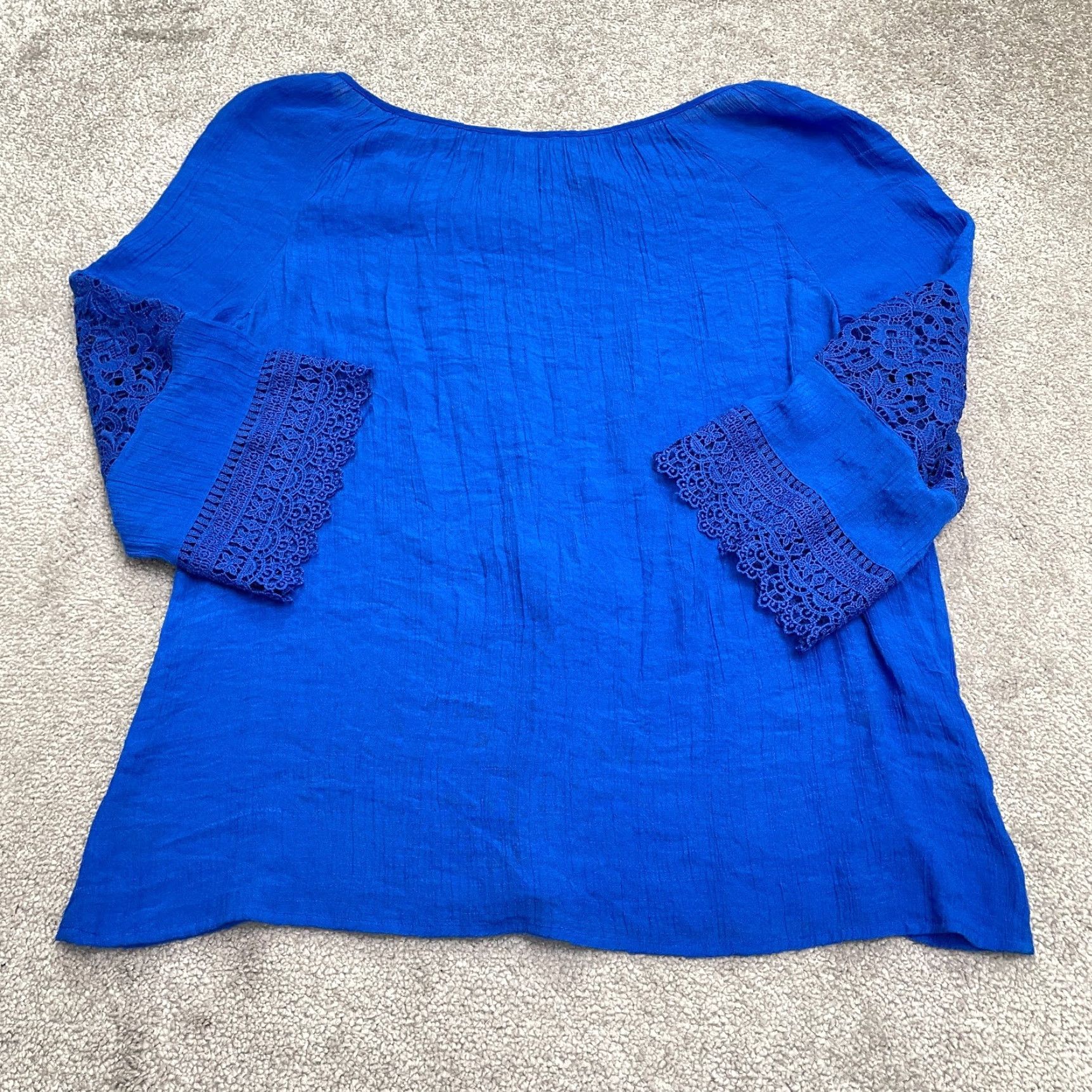 Alyx Alyx Peasant Boho Tunic Blouse Womens XXL Royal Blue Lace Sleeve Tasseled Casual Size XXL / US 16-18 / IT 52-54 - 2 Thumbnail