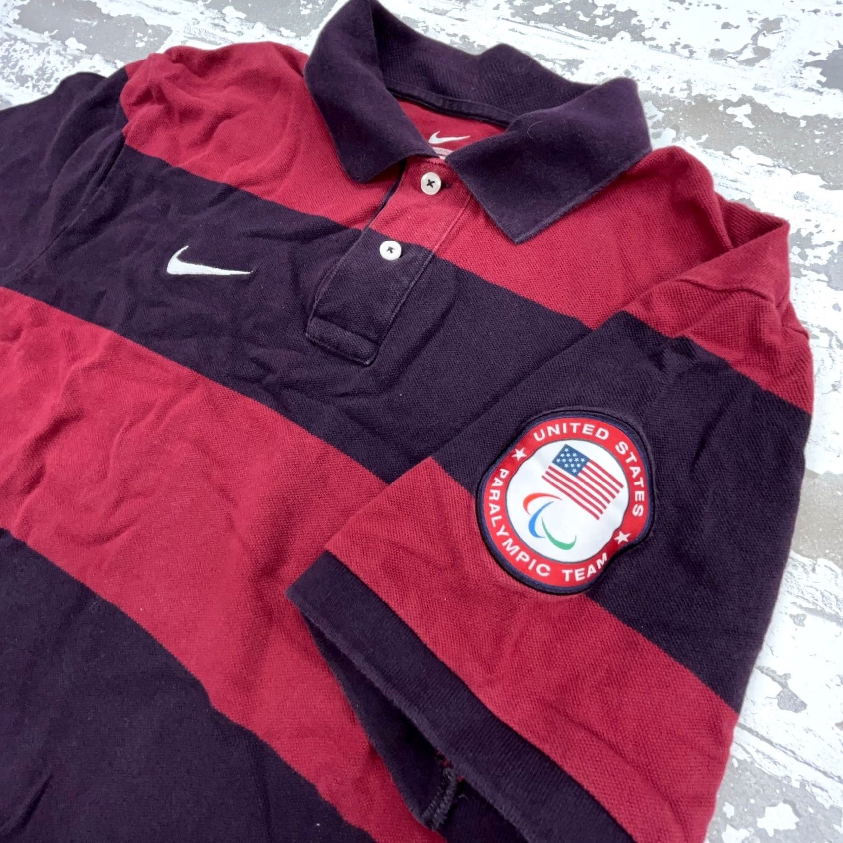Nike Nike Polo Shirt Men XL Red Purple Striped Colorblock USA Paralympic Team Rugby Size US XL / EU 56 / 4 - 4 Thumbnail