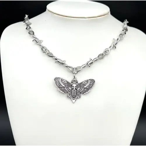 Jewelry Chrome Necklace Spike Post Barb Wire Punk Butterfly Chain Size ONE SIZE - 1 Thumbnail