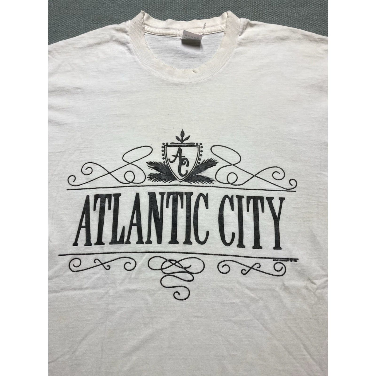 Fruit Of The Loom VINTAGE 90s graphic T-Shirt Atlantic City New Jersey NJ ocean beach cotton Large Mens T-Shirt White 90s Size US L / EU 52-54 / 3 - 4 Thumbnail