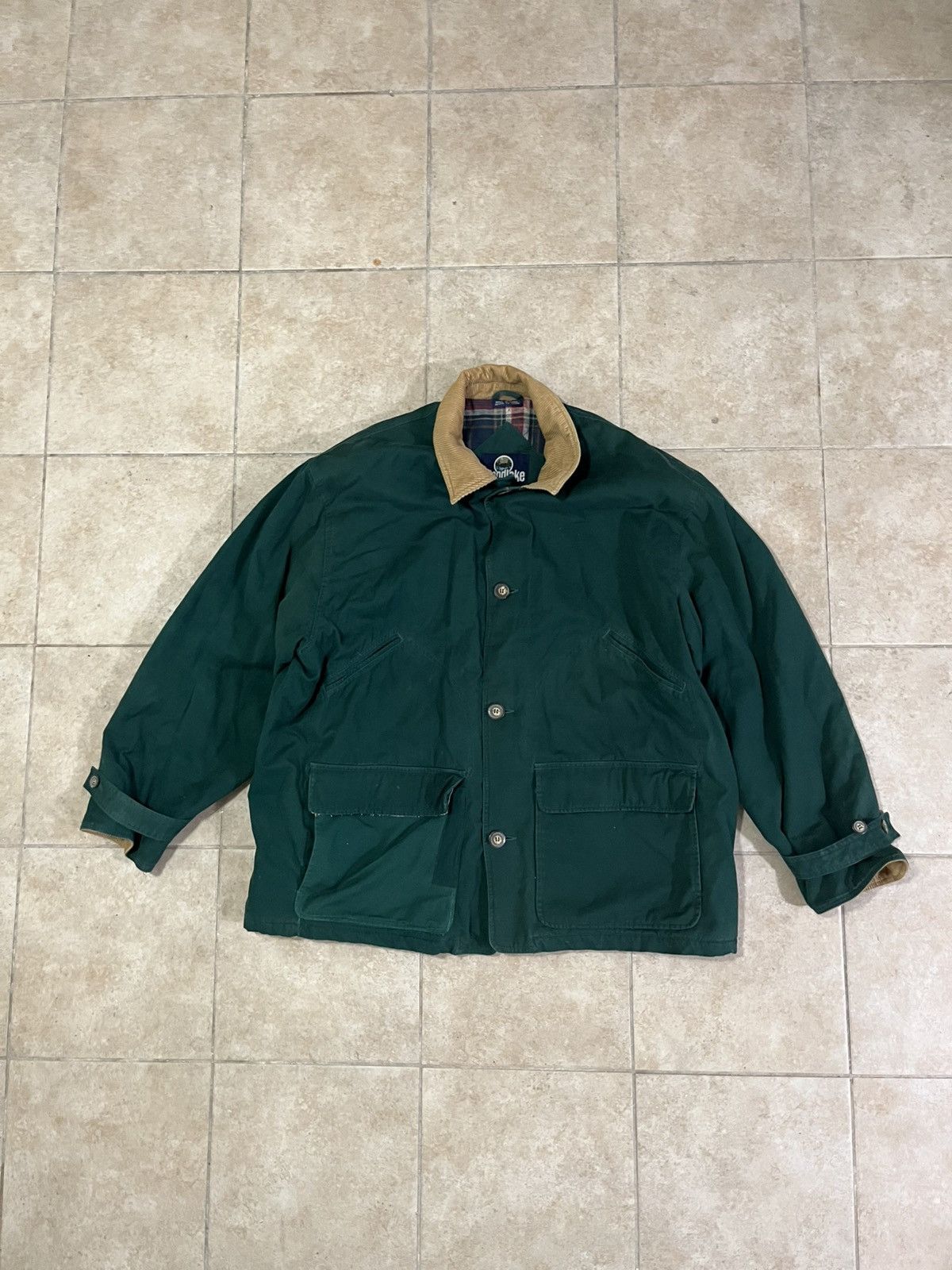 American Apparel Woodlake men’s green canvas field jacket tan corduroy collar Size US XL / EU 56 / 4 - 1 Thumbnail