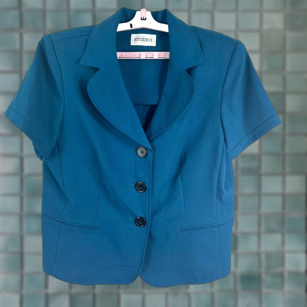 Vintage Studio 1 Blaxer Short Sleeve Womens Size L Blue Size 36" / US 14 / IT 50 - 1 Thumbnail