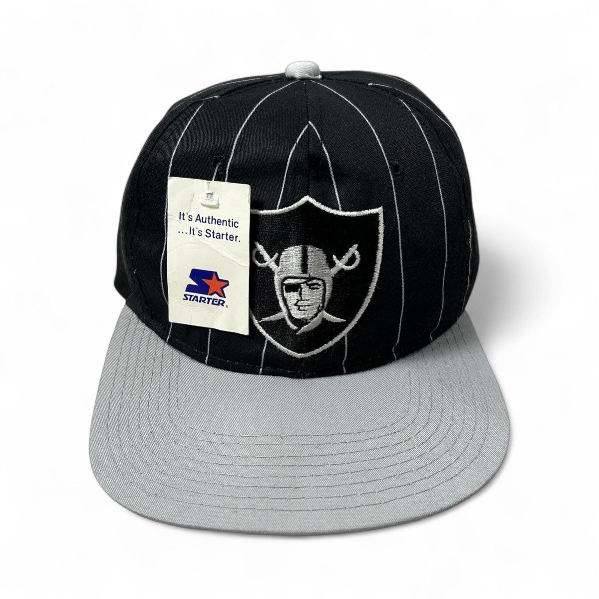 NFL × Starter × Vintage DS 90s LOS ANGELES RAIDERS STARTER PINSTRIPE SNAPBACK HAT Size ONE SIZE - 1 Thumbnail