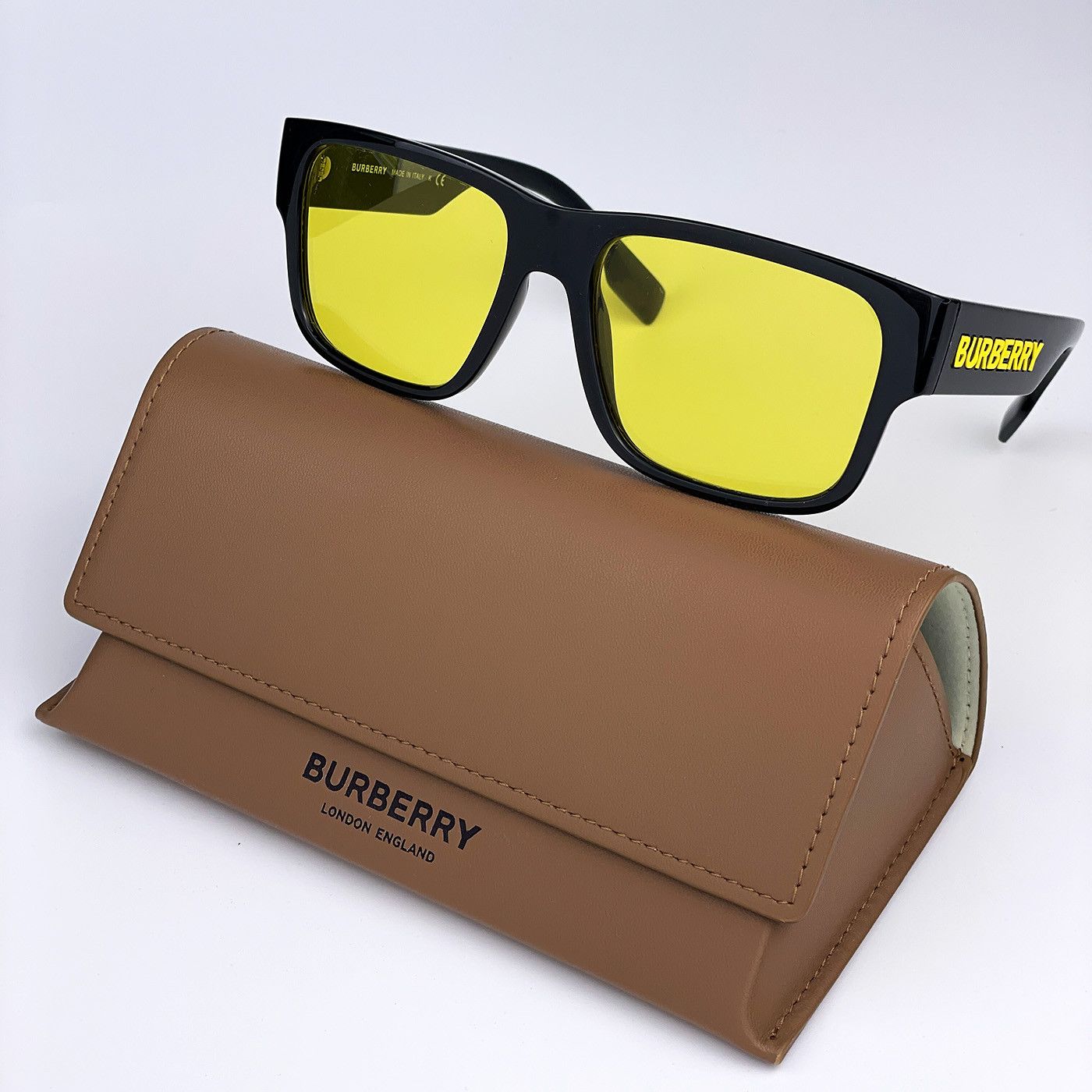image of New Burberry Knight Be4358 300185 Square Men Sunglasses in Black/Yellow