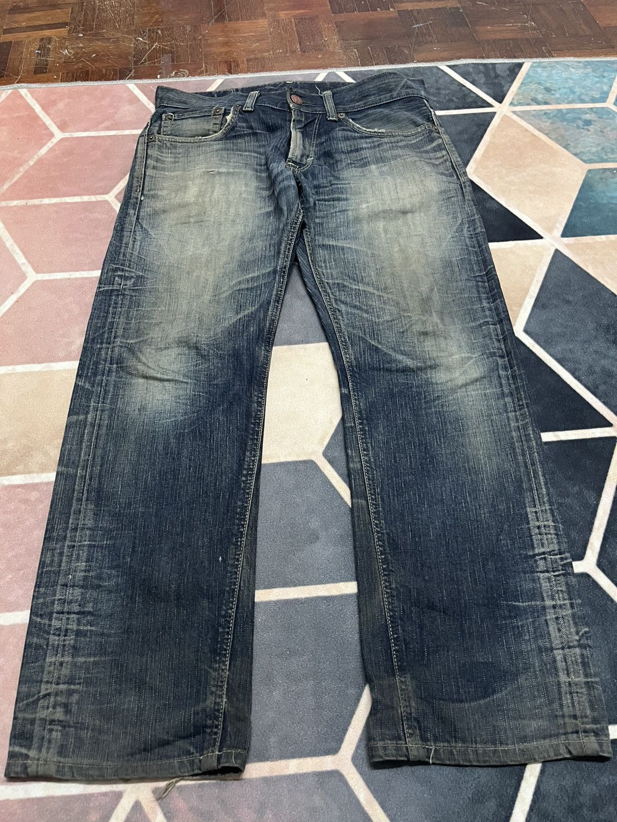 If Six Was Nine 💥Vintage Y2K Edwin Distressed Straight Cut Jeans Size US 34 / EU 50 - 3 Thumbnail