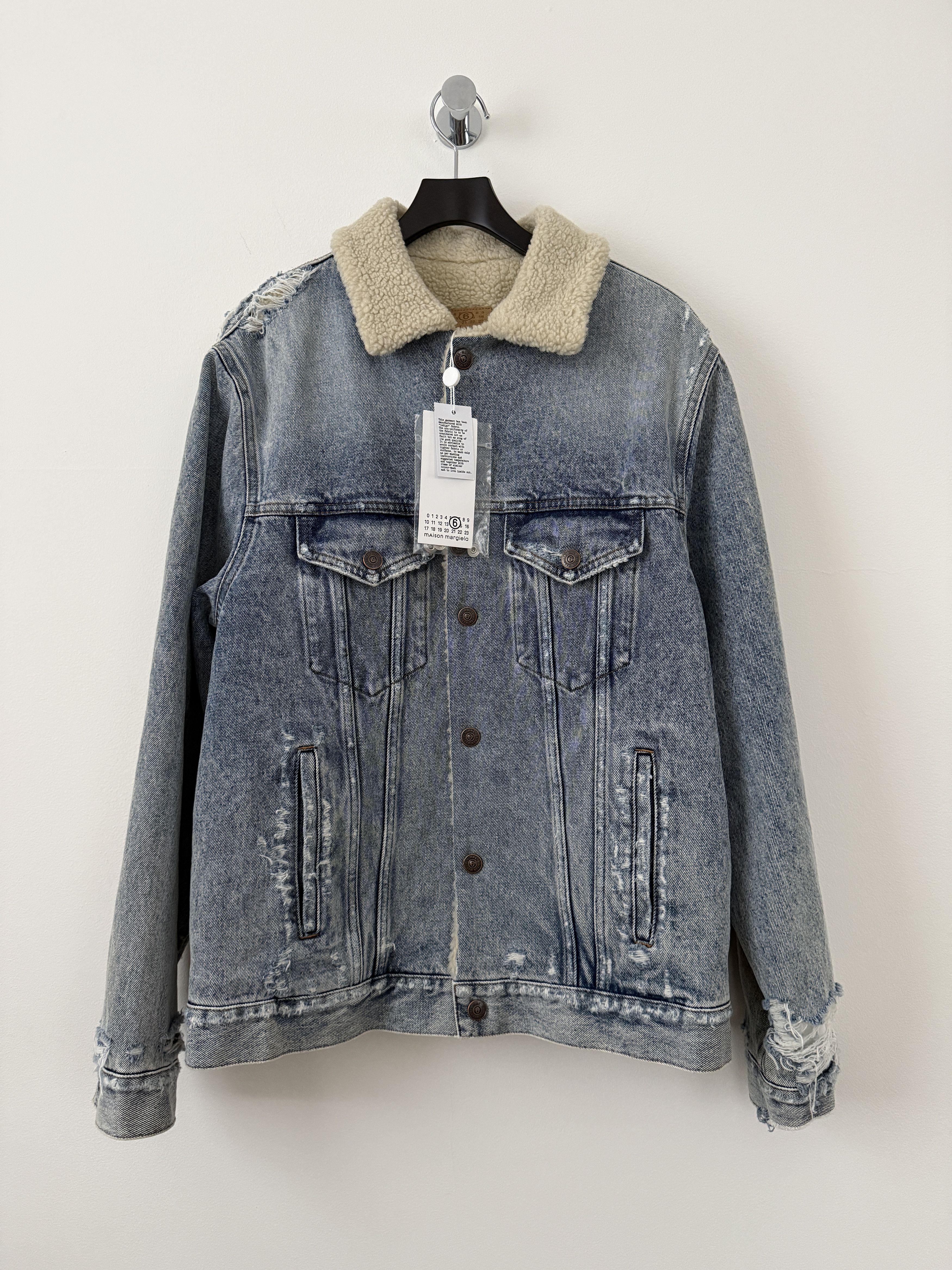 MM6 Distressed Denim Shearling Jacket Size US S / EU 44-46 / 1 - 1 Thumbnail