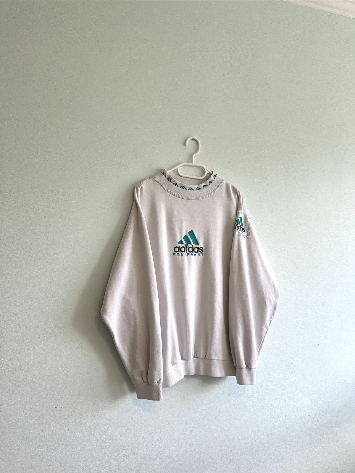 Vintage White Adidas Equipment Embroidered Sweatshirt M Size
