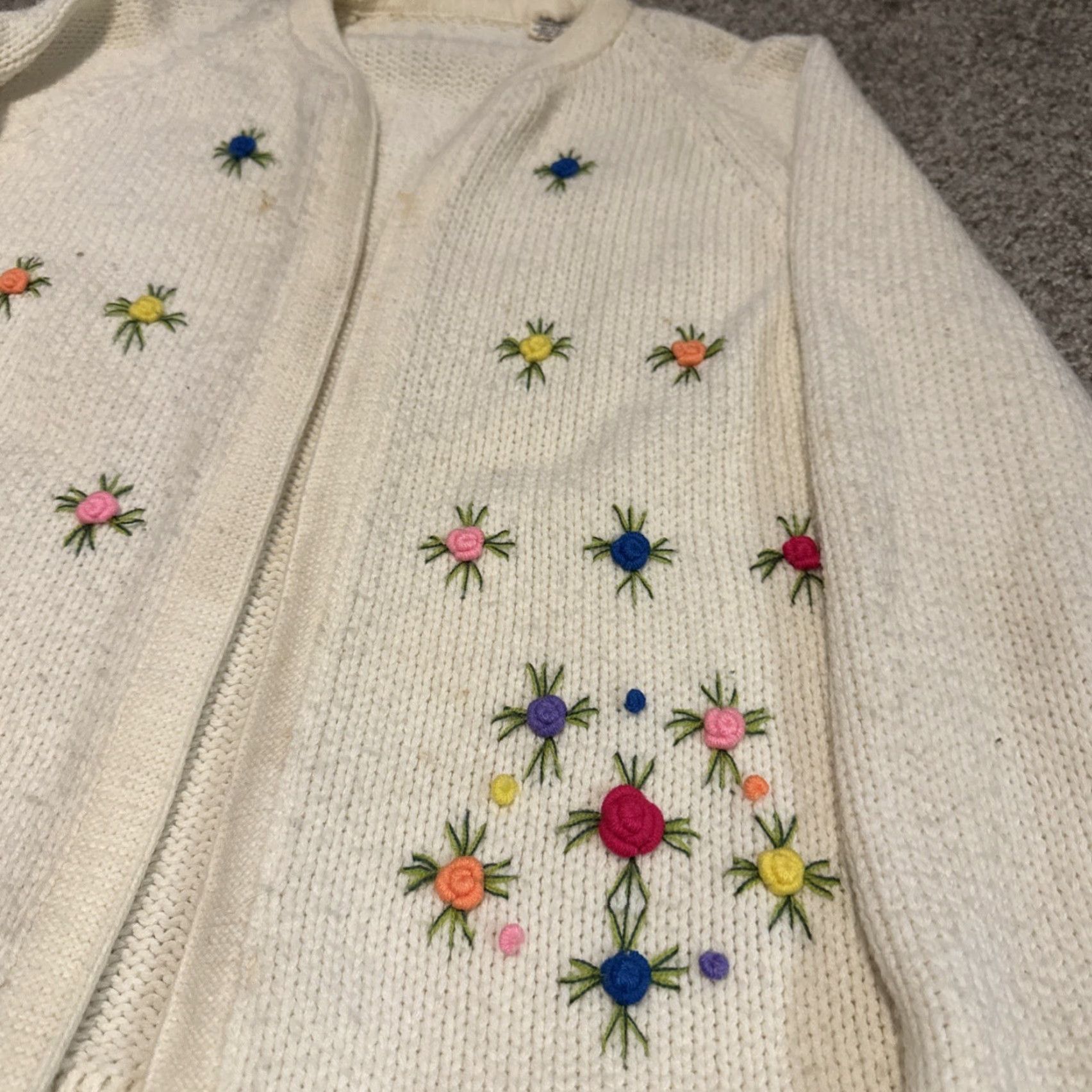 Vintage VINTAGE 1960s Flower Art 3D Cotton Cardigan Knit Sweater Large Knitwear Size L / US 10 / IT 46 - 4 Thumbnail