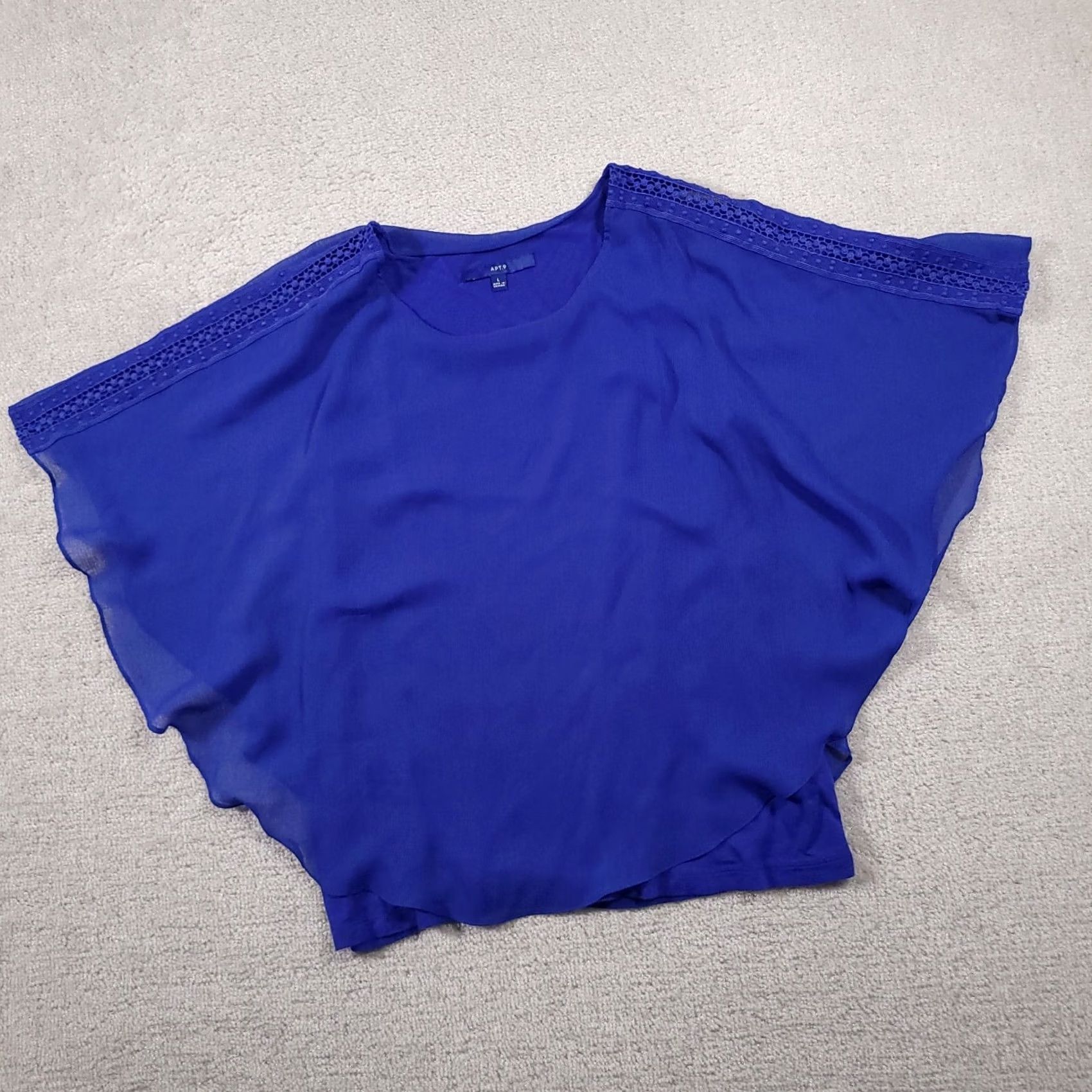 Vintage Apt 9 Shirt Womens Large Blue Tank Top Sheer Poncho Crewneck Stretch Crochet Size L / US 10 / IT 46 - 2 Thumbnail