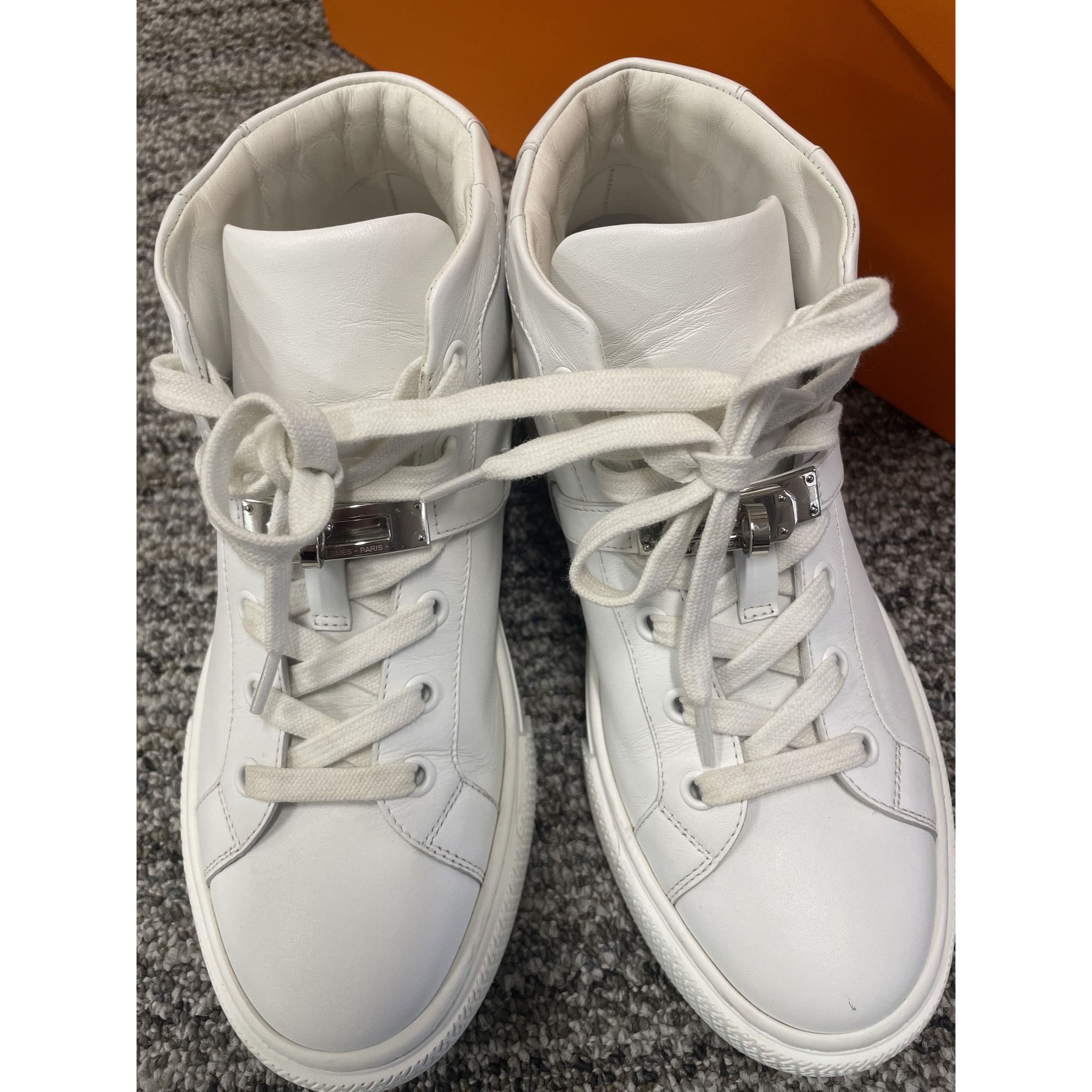 Hermes Hermès High-Top White Leather Sneakers With Silver Buckle De Size US 6 / IT 36 - 2 Thumbnail