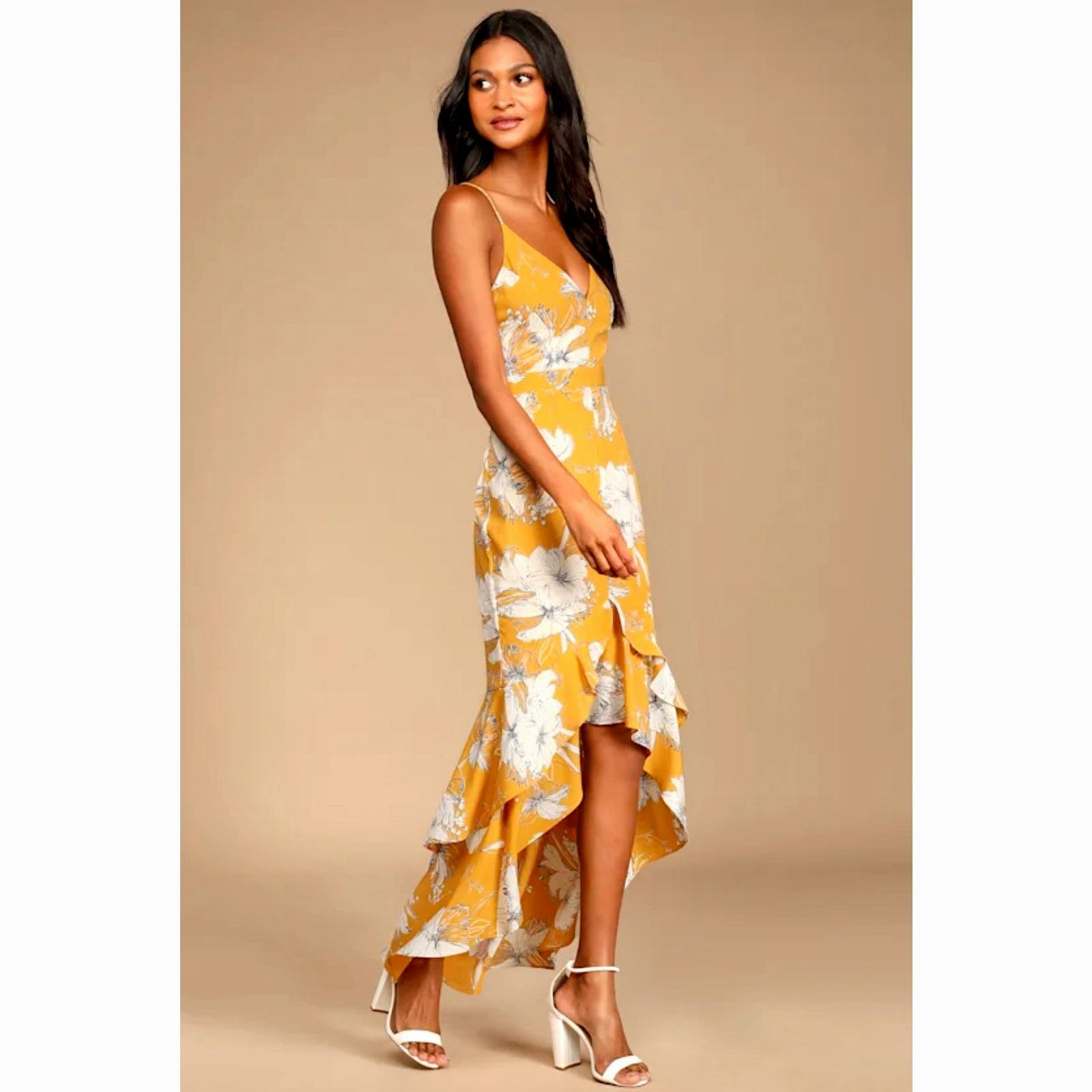 Other Lulu’s Darling Daylily Mustard Floral Hi-Lo Maxi Dress M Size M / US 6-8 / IT 42-44 - 3 Thumbnail