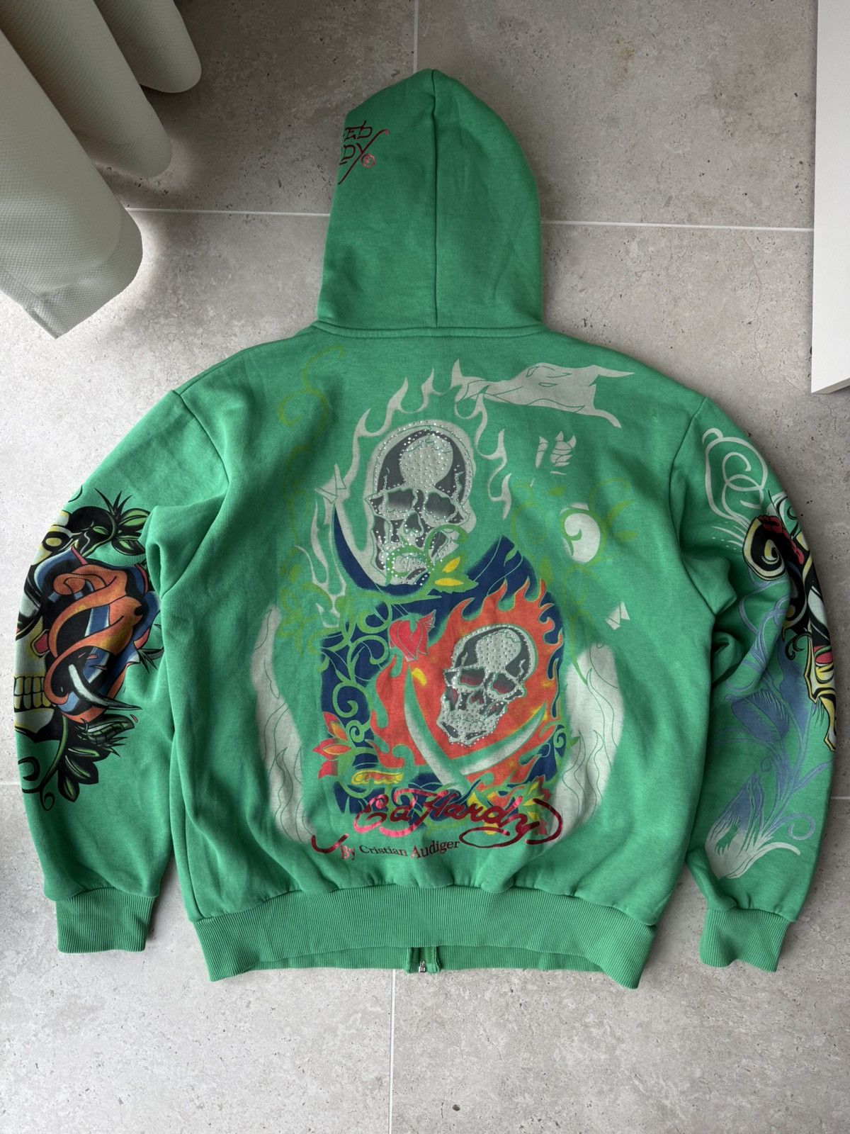 Christian Audigier Vintage Ed Hardy Skull Rhinestone Hoodie Vintage Size US L / EU 52-54 / 3 - 2 Thumbnail