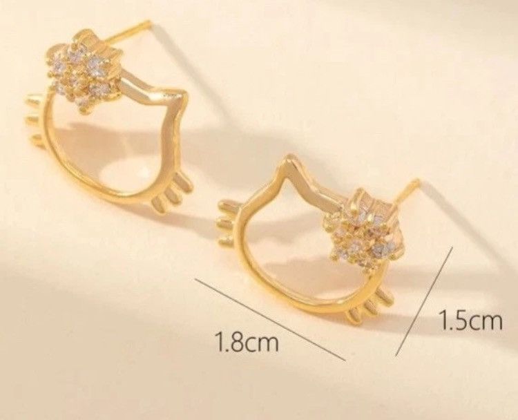 Other HELLO KITTY CUTE BOW RHINESTONES GOLDTONE Stud Earrings Size ONE SIZE - 2 Thumbnail