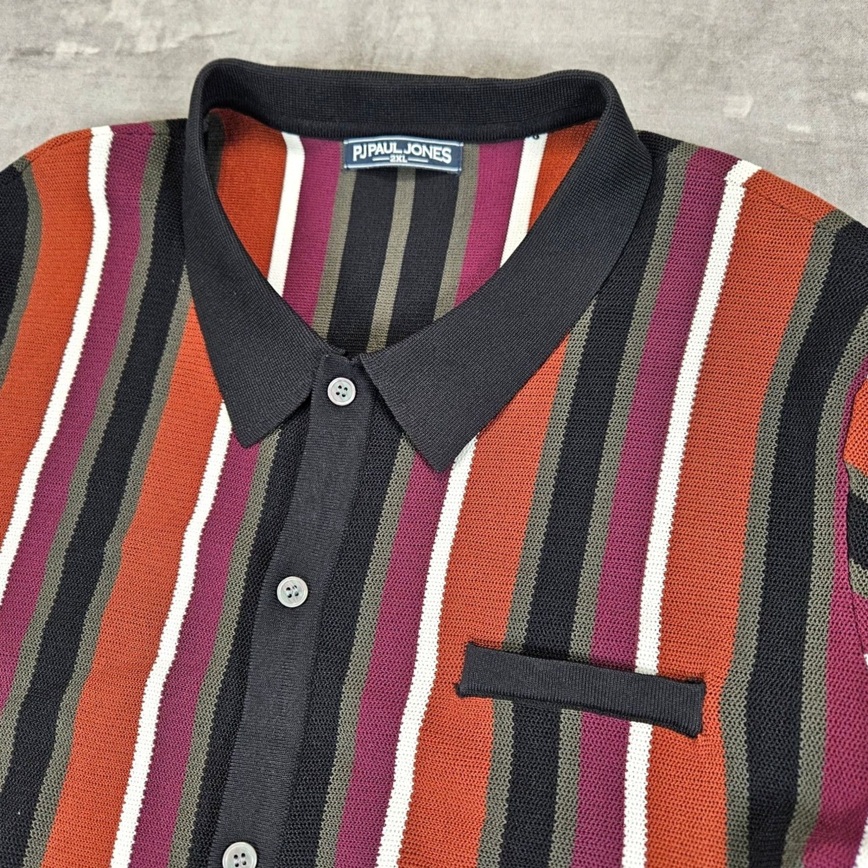 Vintage PJ Paul Jones 2XL Mens Shirt Knit Striped Short Sleeve Button Up Brown Size US XXL / EU 58 / 5 - 6 Thumbnail