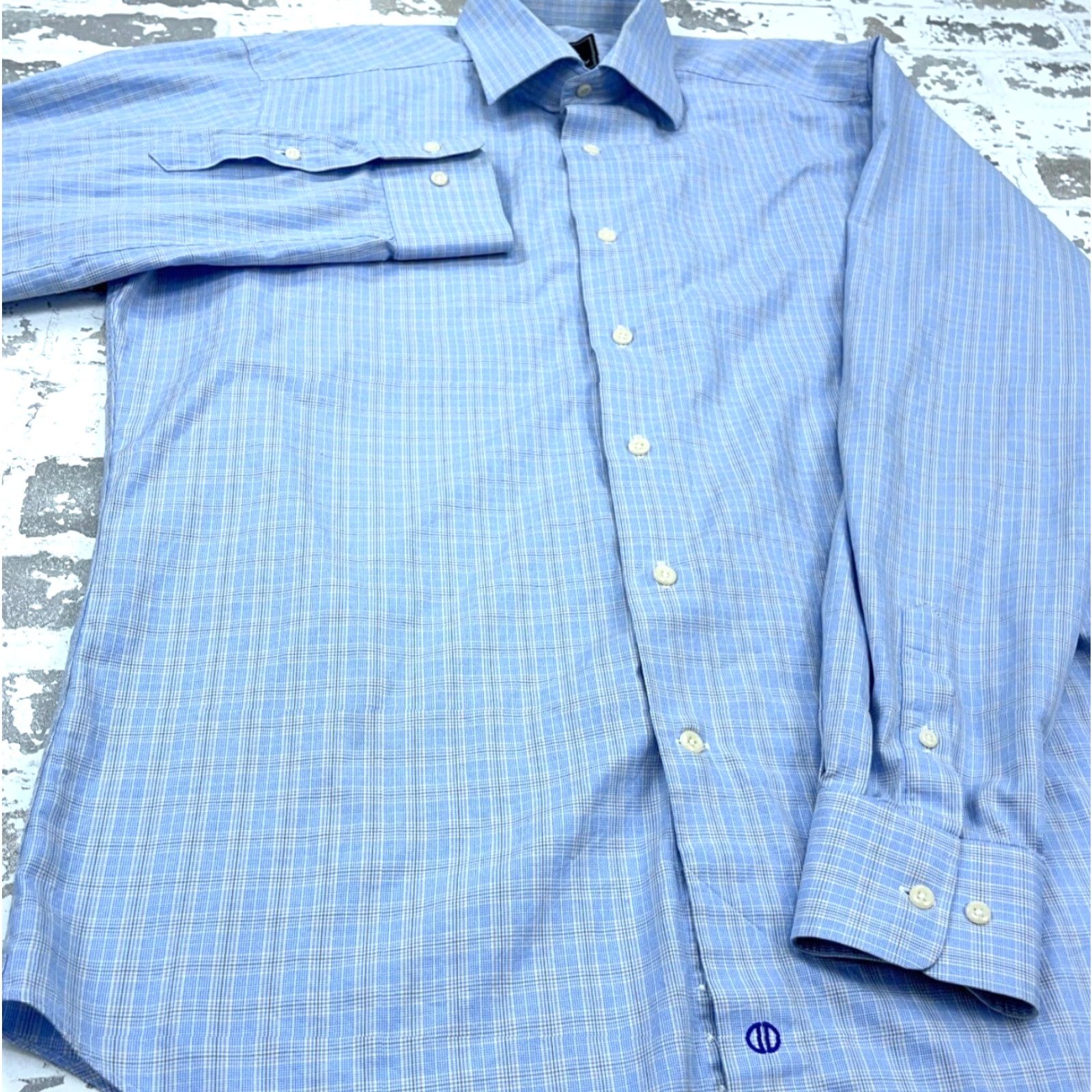 David Donahue David Donahue Shirt Men 16 1/2 36 Blue Plaid Button-Up Slim Casual Adult Size US L / EU 52-54 / 3 - 4 Thumbnail