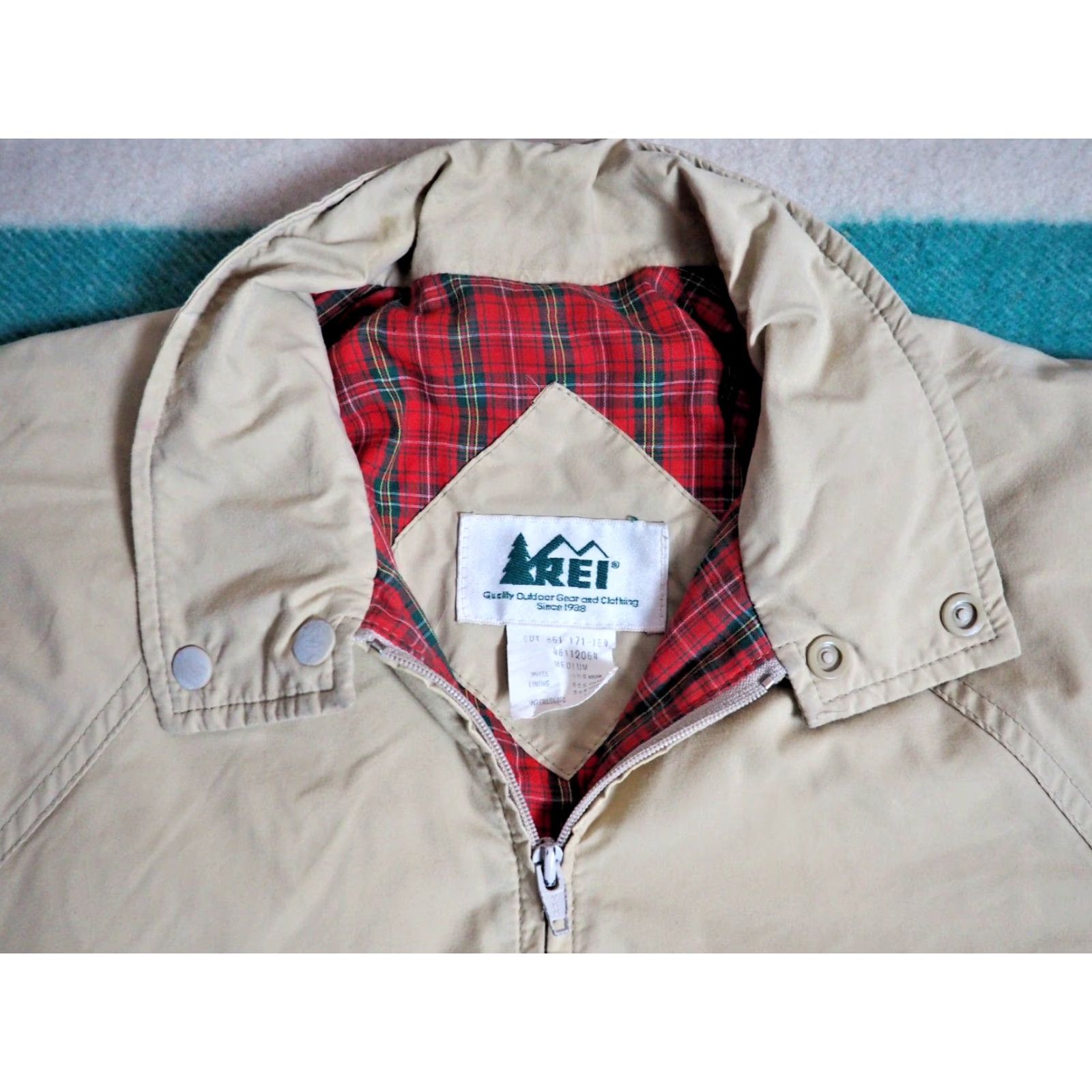Vintage VTG 80s REI GTX Goretex Beige Plaid Lined Nylon Outdoor Bomber Jacket Mens M Size US M / EU 48-50 / 2 - 2 Thumbnail