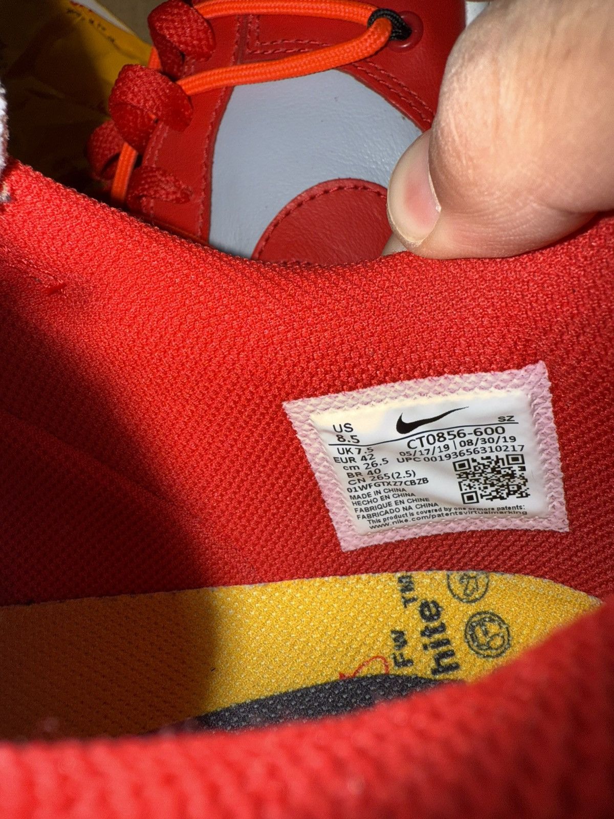 Nike × Off-White Off White Nike Dunk “University Red” Size US 8.5 / EU 41-42 - 7 Thumbnail