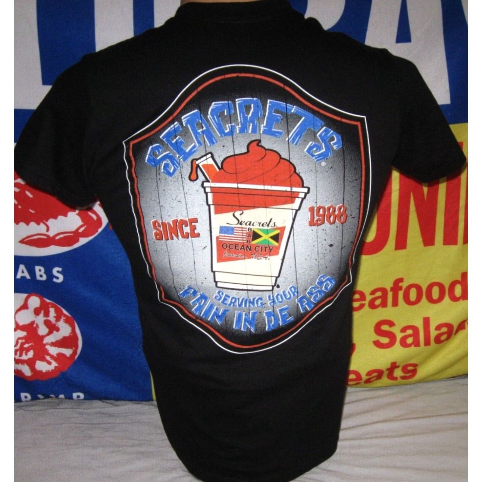 Gildan SEACRETS OCEAN CITY MARYLAND T SHIRT Men’s Small Graphic Print Gildan Cotton Black Beach Features Double-Sided Posterous Size US S / EU 44-46 / 1 - 2 Thumbnail