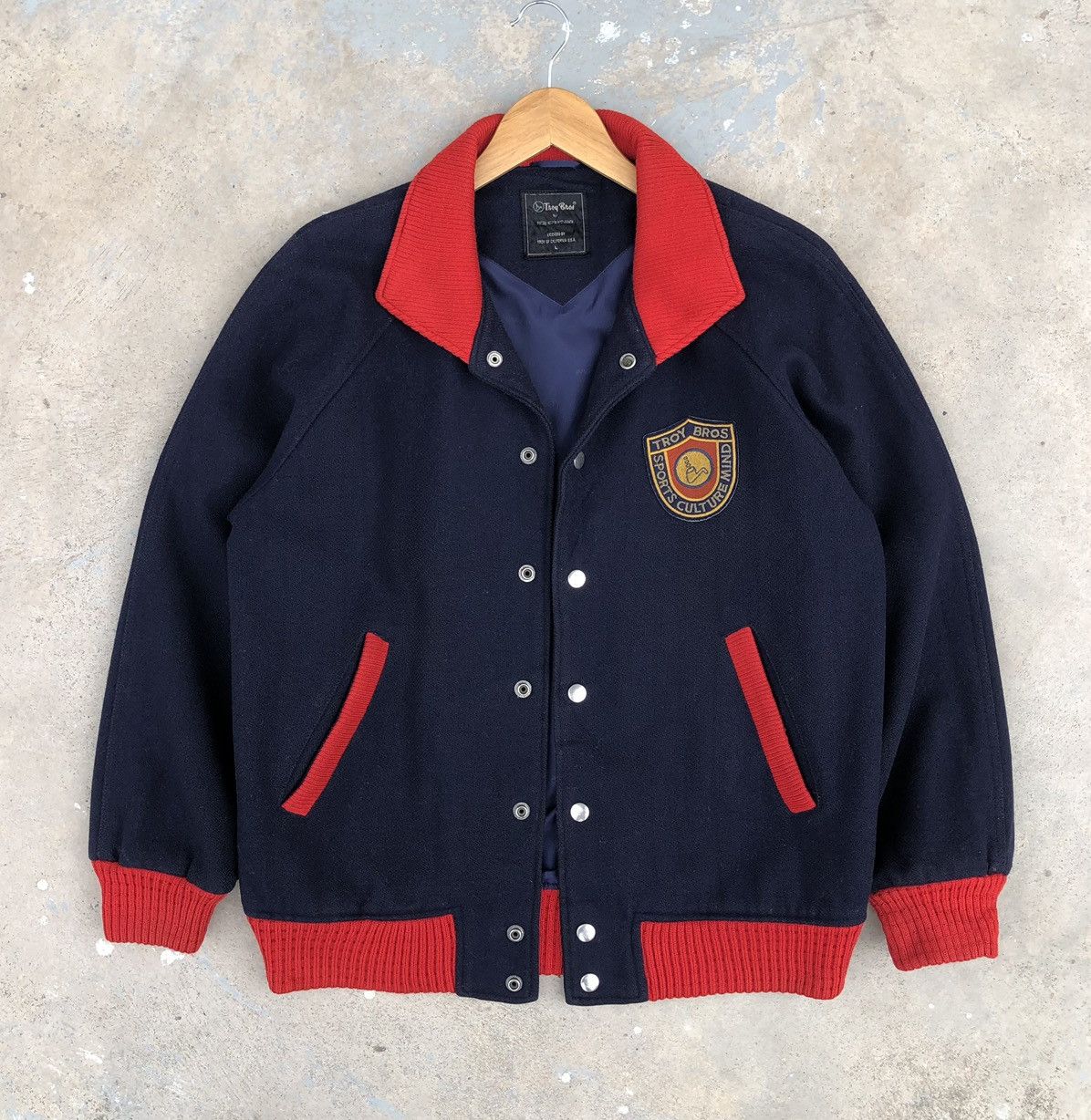 Vintage Vintage TROY BROS Japan Wool Varsity Jacket Size US L / EU 52-54 / 3 - 3 Thumbnail