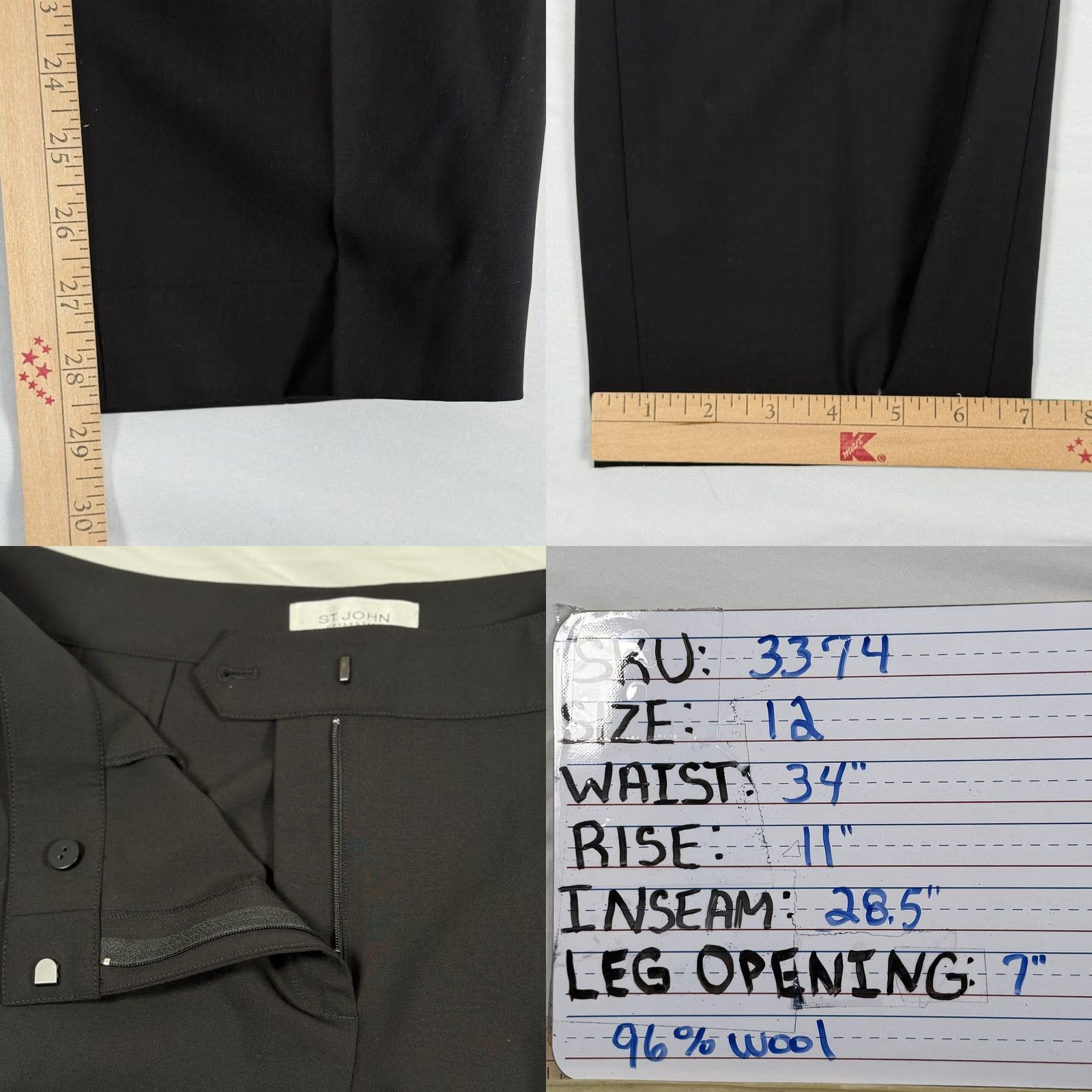 St. John St John Collection Pants Trouser 12 Black Wool Stretch Dress Straight Leg Career Size 34" / US 12 / IT 48 - 9 Thumbnail