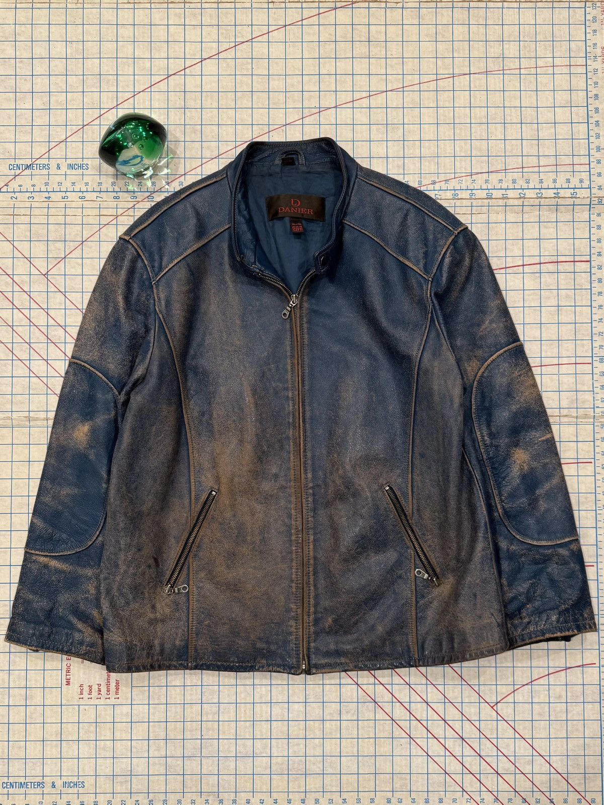 Danier Vintage Danier Cafe Racer Style Leather Jacket Cracking Blue Size US XL / EU 56 / 4 - 1 Thumbnail