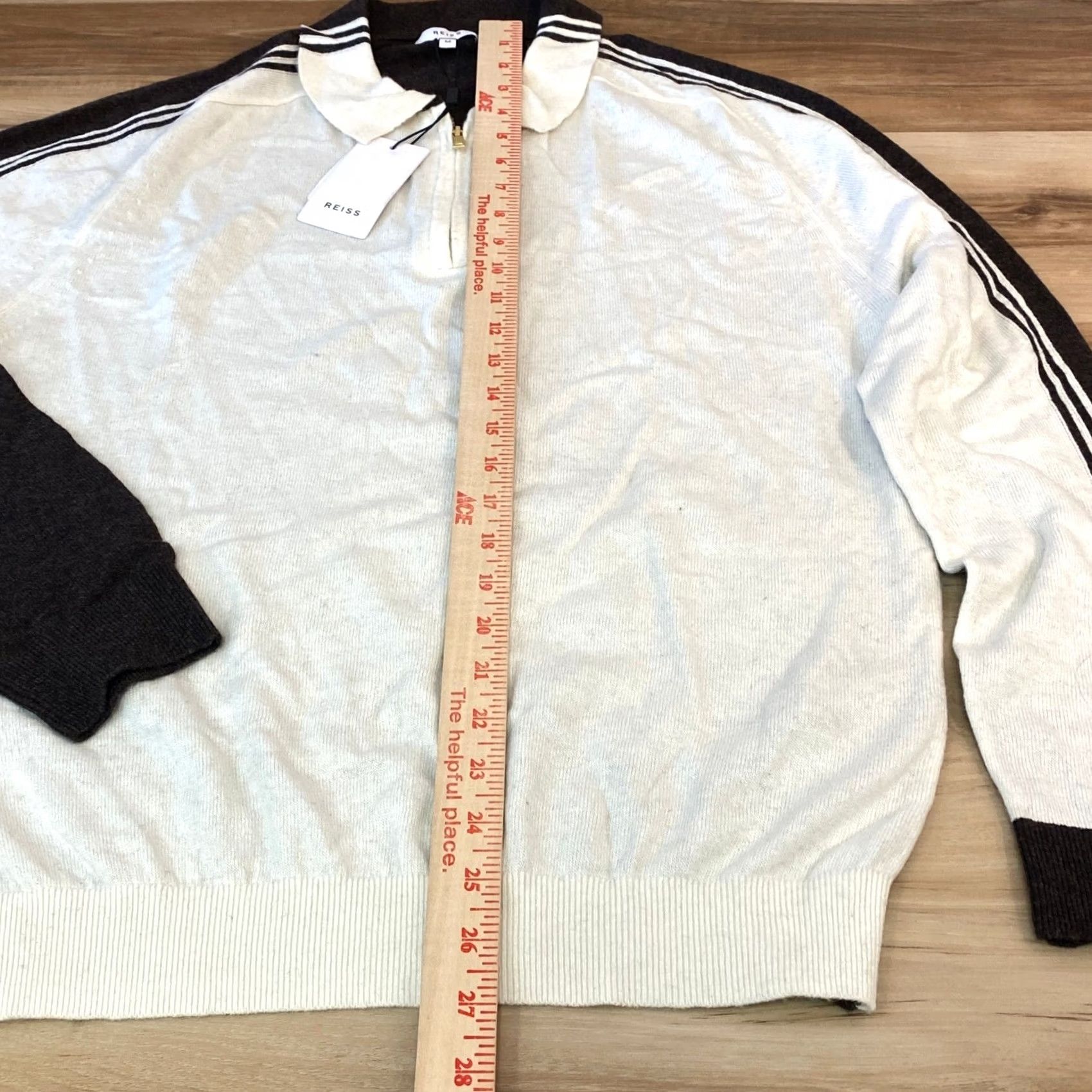 Reiss Reiss Silverthorn Intarsia Knit Quarter Zip Polo Sweater Medium Chocolate Cream Size US M / EU 48-50 / 2 - 5 Thumbnail