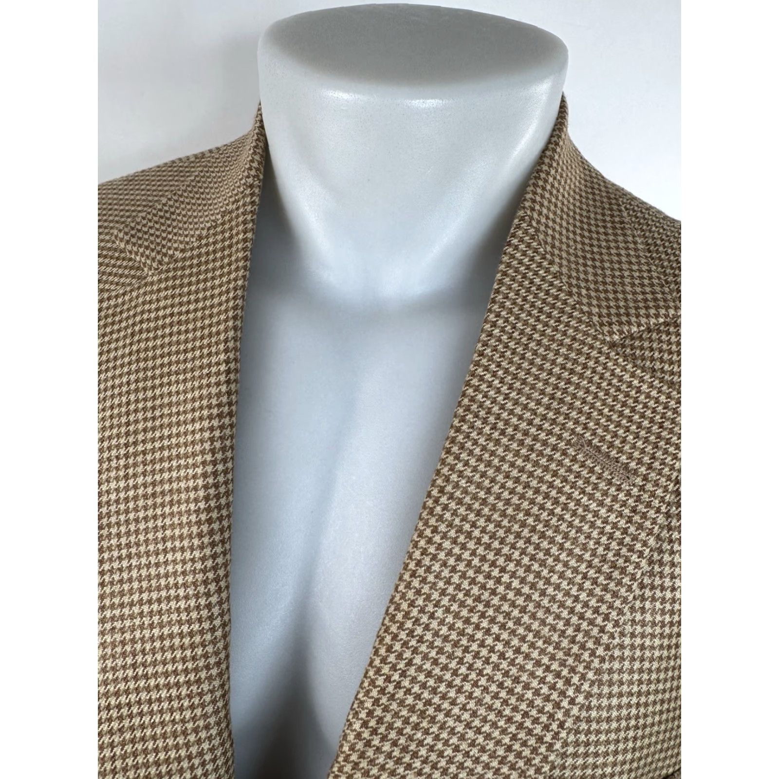 Orvis Orvis Blazer Jacket / Houndstooth Wool Linen Silk US 40 42 R - Brown Beige / Three-Button / Mens, Regular, Size 40 Size 40R - 3 Thumbnail