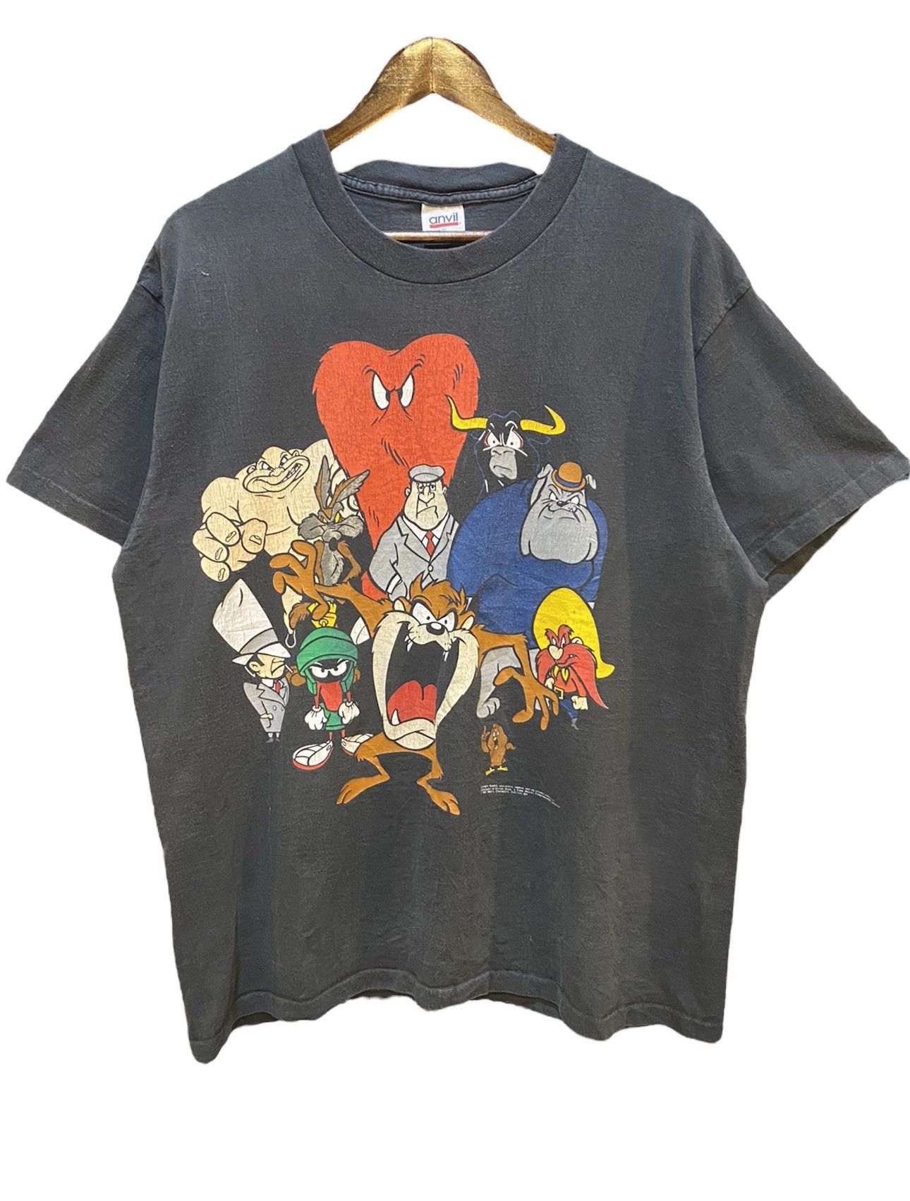 image of Anvil x Cartoon Network vintage 1992 Looney Tunes Villains And Bad Guys Tee in Black (Size XL)