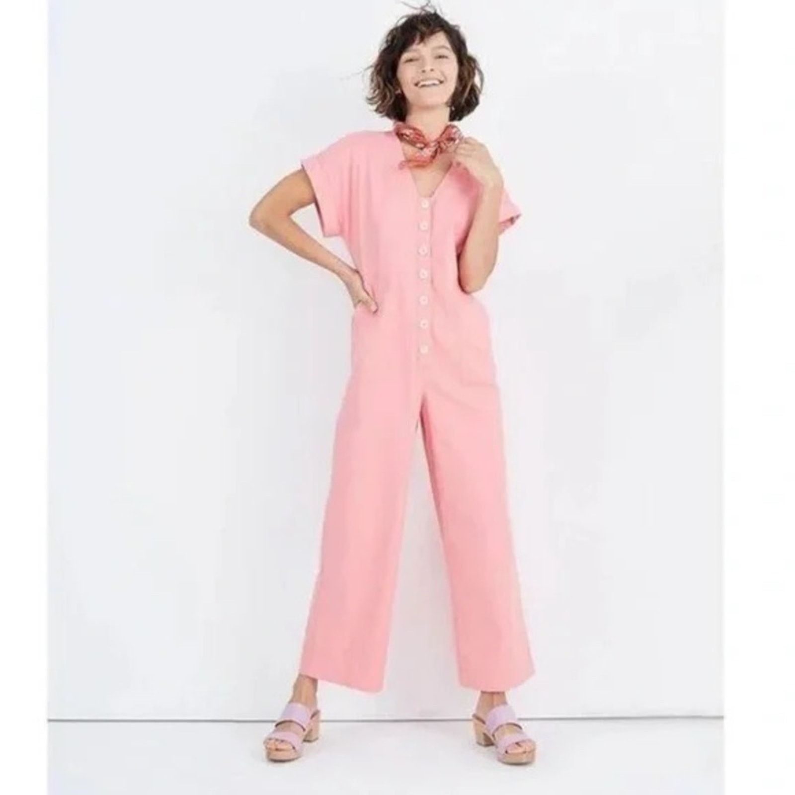 Madewell Madewell Button-Front Day Jumpsuit Romantic Pink Size 28" / US 6 / IT 42 - 1 Thumbnail
