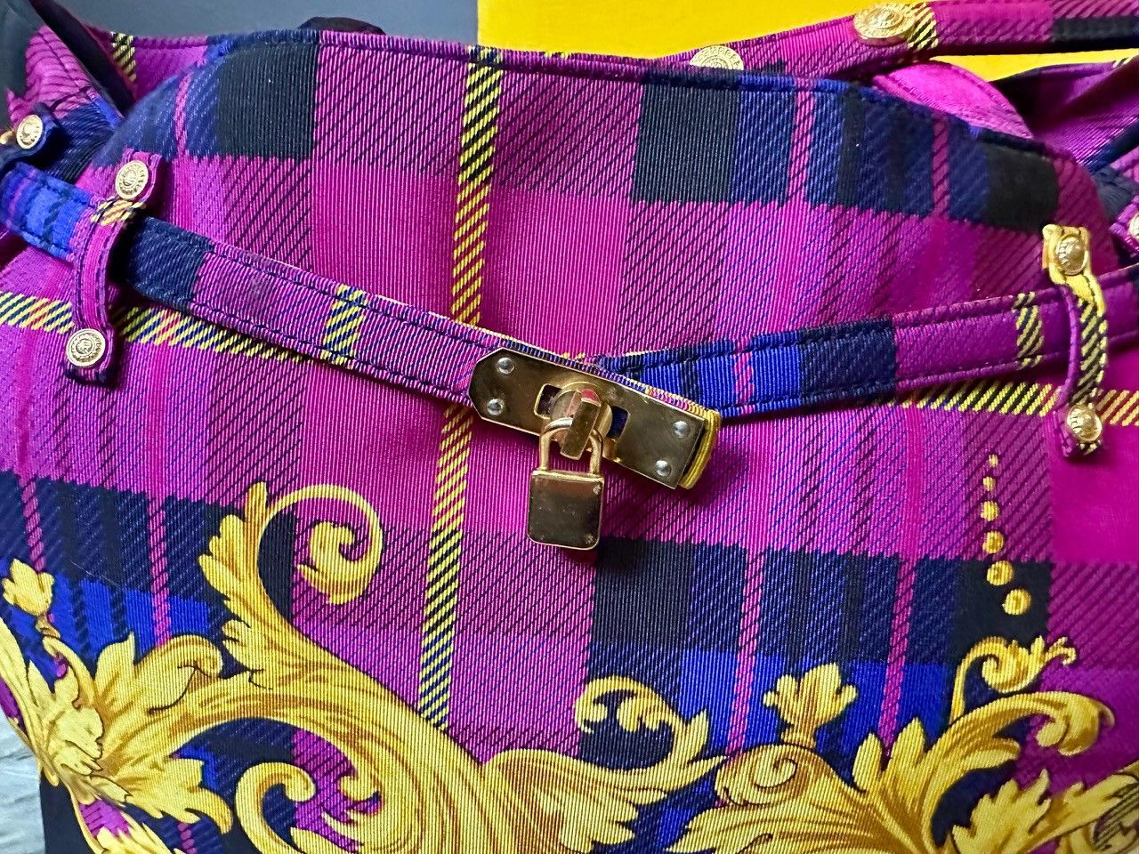 Versace Authentic Gianni Versace Baroque Plaid Print Tote Bag Size ONE SIZE - 7 Thumbnail