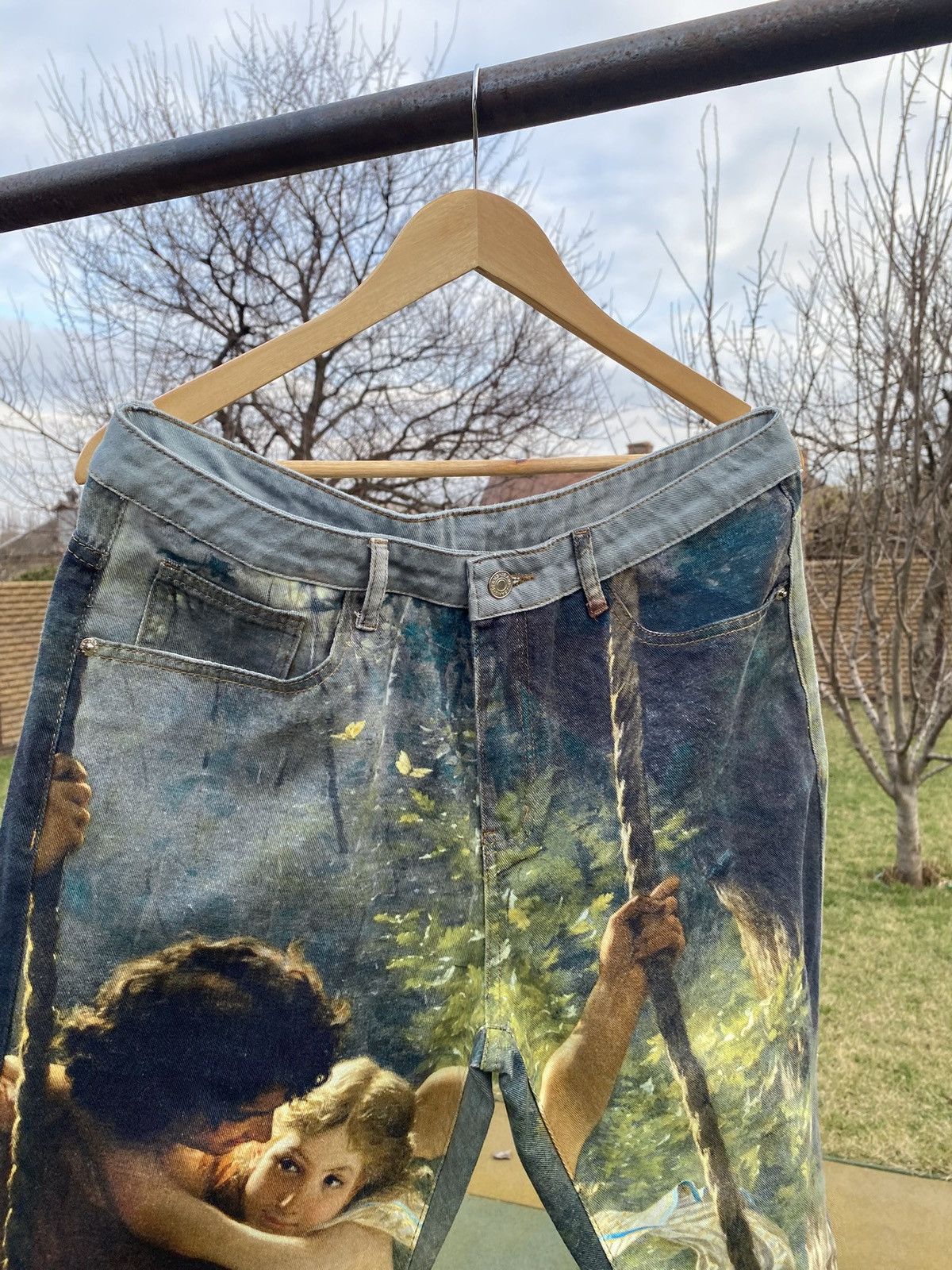 Vintage Romantic Painting Art Jeans, Vintage Style, Streetwear L Size US 34 / EU 50 - 3 Thumbnail