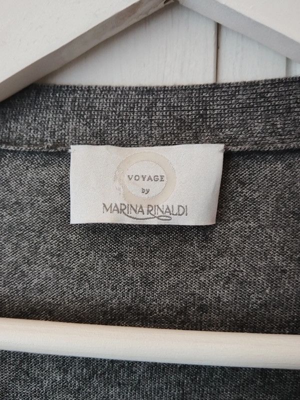Other × Vintage Marina Rinaldi grey cardigan wool silk cashmere suede Size L / US 10 / IT 46 - 2 Thumbnail