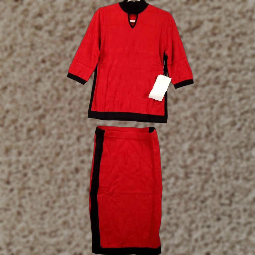 Vintage ASHRO Womens Skirt and Top Set Size Small Red Knit Pullover Career Outfit Size S / US 4 / IT 40 - 1 Thumbnail