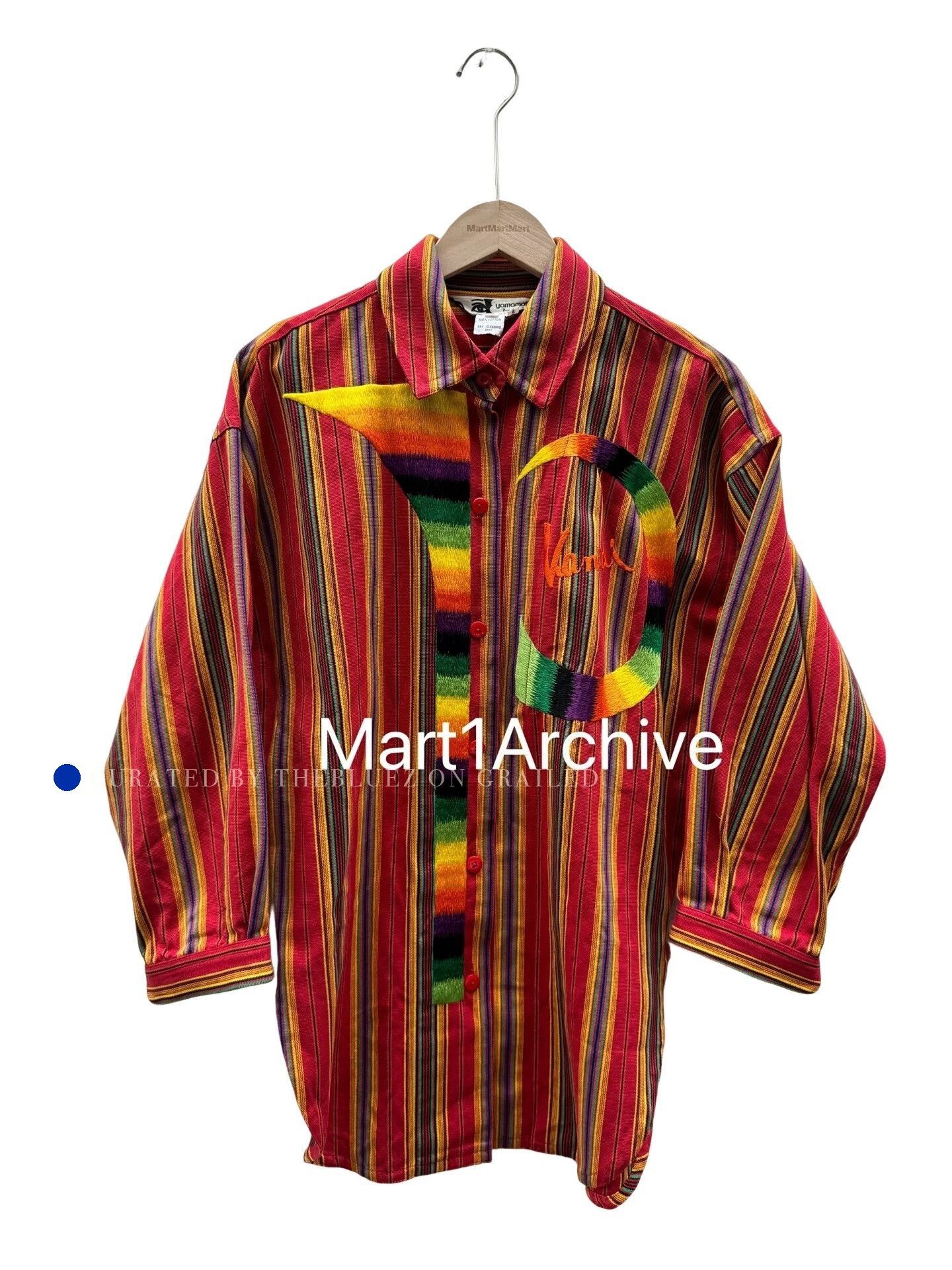 Kansai Yamamoto Embroidered Multi-Striped Button-Up Shirt Size US S / EU 44-46 / 1 - 1 Thumbnail