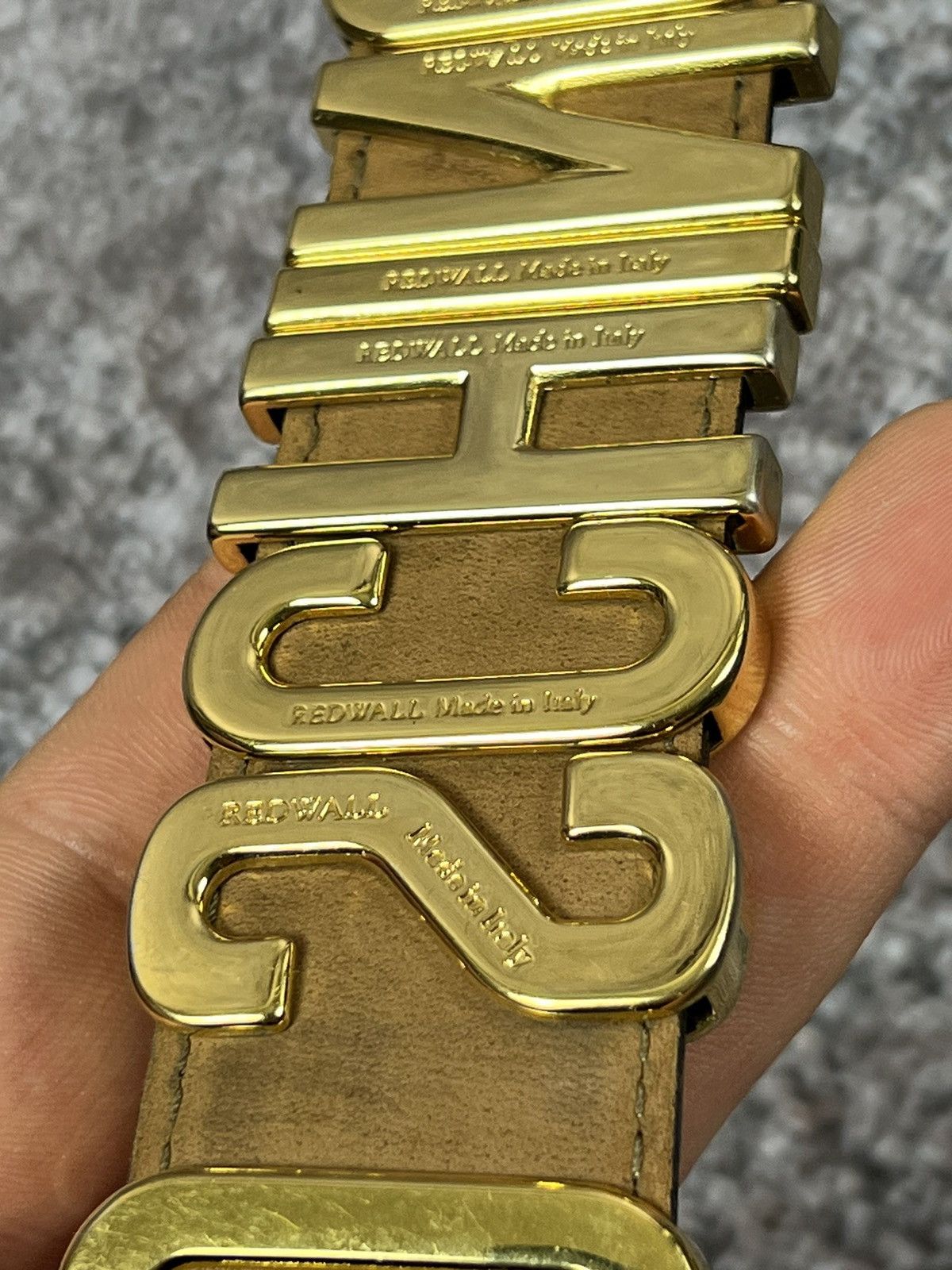 Designer × Moschino × Vintage Rare‼️ 90s Moschino italy by Redwall Lettered icon gold belt Size ONE SIZE - 17 Thumbnail
