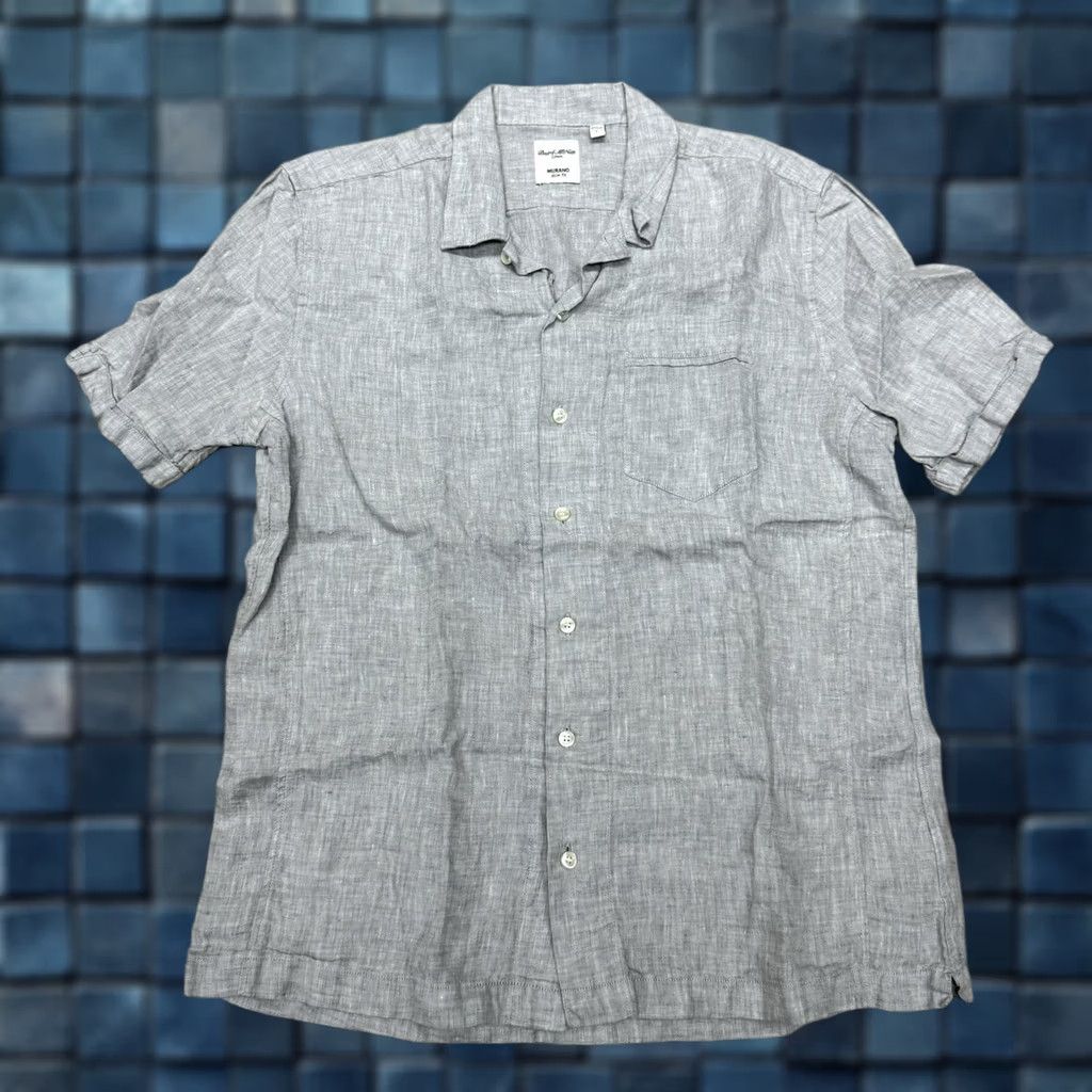 Baird Mcnutt Shirt Mens L Grey Solid Linen S/S Slim Fit Button Down Murano in Gray, Men's