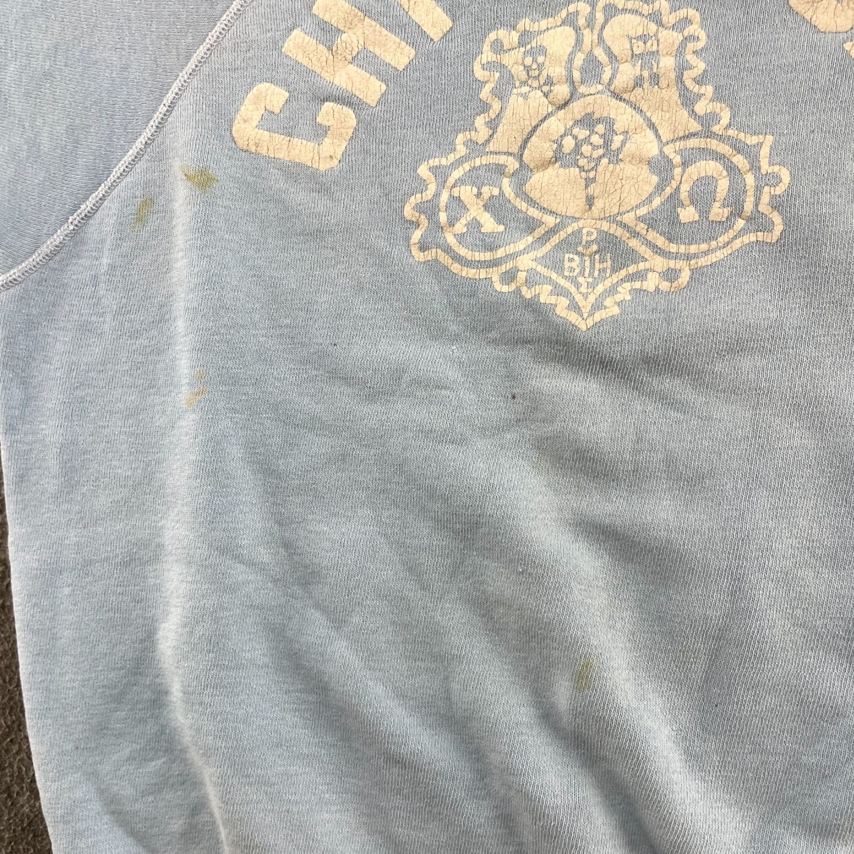 Omega VINTAGE Sweatshirt Mens M Blue Chi Omega Frat Fraternity Flocked Print True Size US M / EU 48-50 / 2 - 2 Thumbnail
