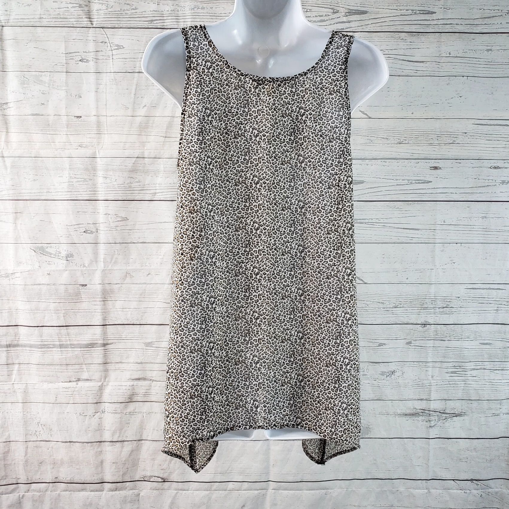 Vintage Daniel Rainn Womens Tank Top Size Small Brown Black Animal Print Sheer Scoop Neck Sleeveless Shirt | Womens Tank Top | Daniel Rainn Size S / US 4 / IT 40 - 4 Thumbnail