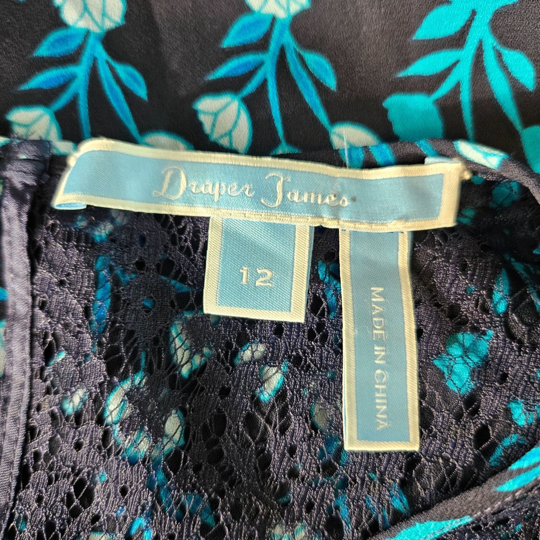 Vintage Draper James Womens Top Blue Floral Half Sleeve Lace Shirt Sz 12, Pullover, Regular, Polyester, Blouse, Womens Size XL / US 12-14 / IT 48-50 - 5 Thumbnail