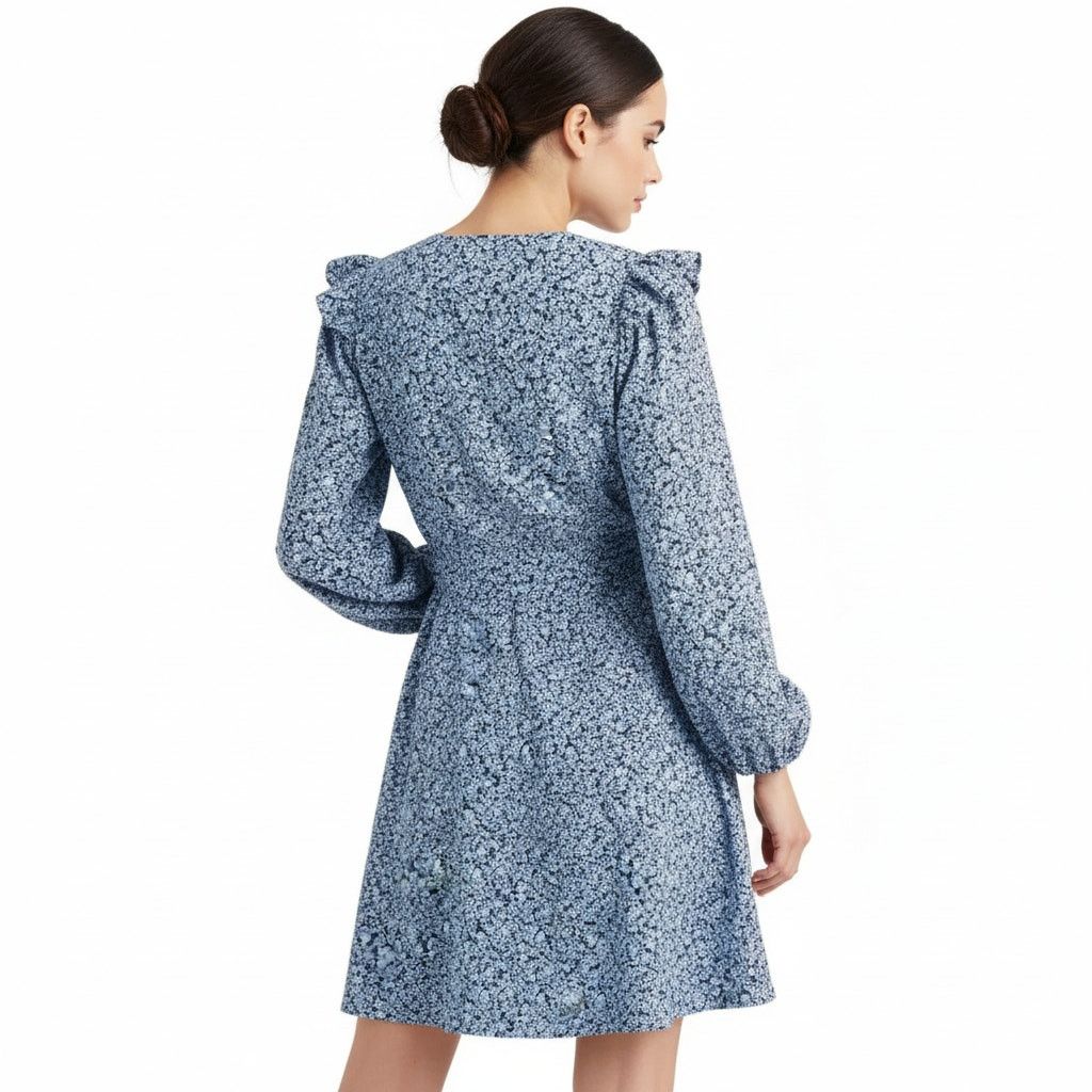 J.Crew J.Crew Navy Blue Floral Cotton Puff-sleeve Mini Dress, L Size L / US 10 / IT 46 - 7 Thumbnail